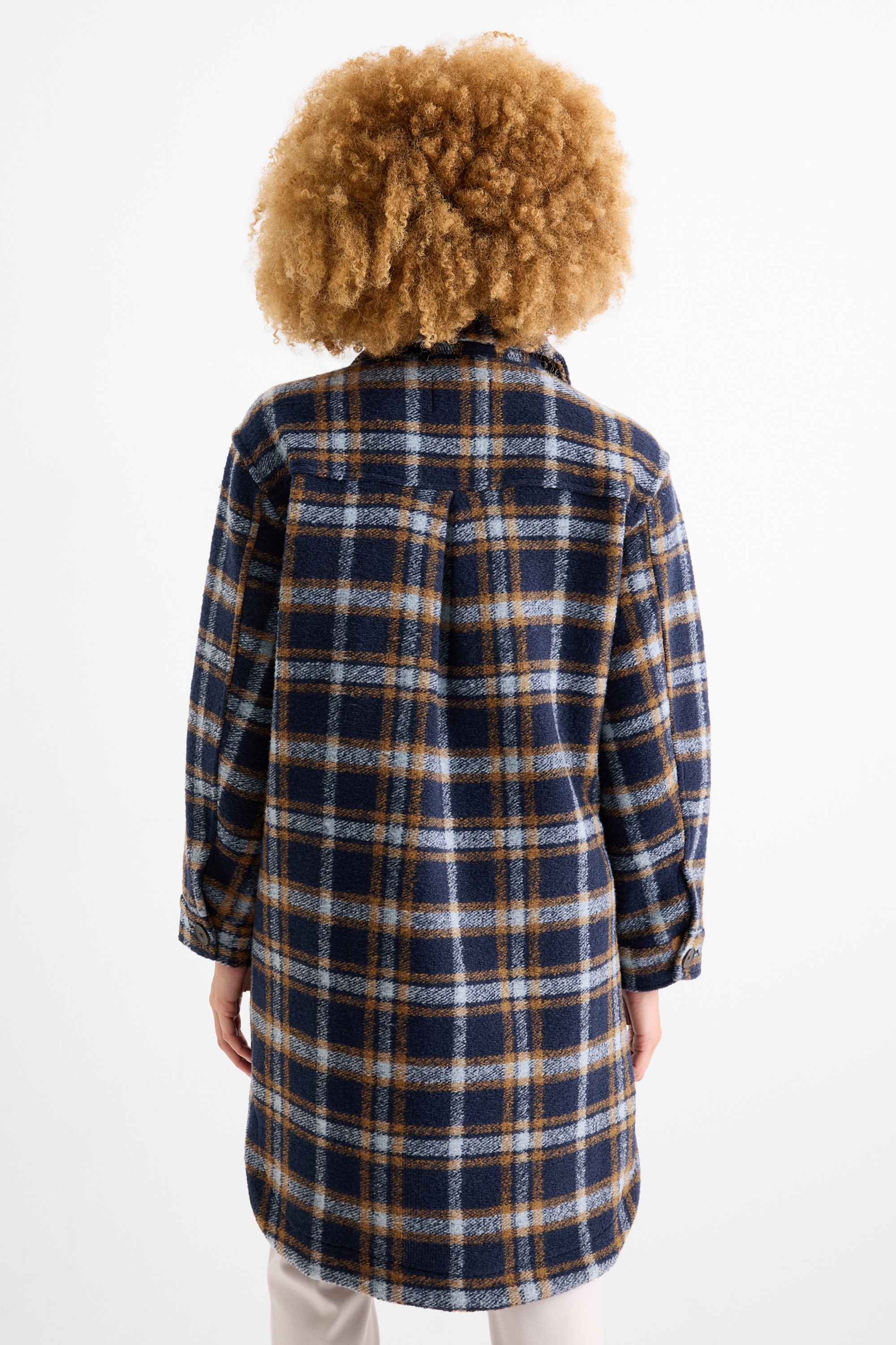 Knitted coat - check dark blue