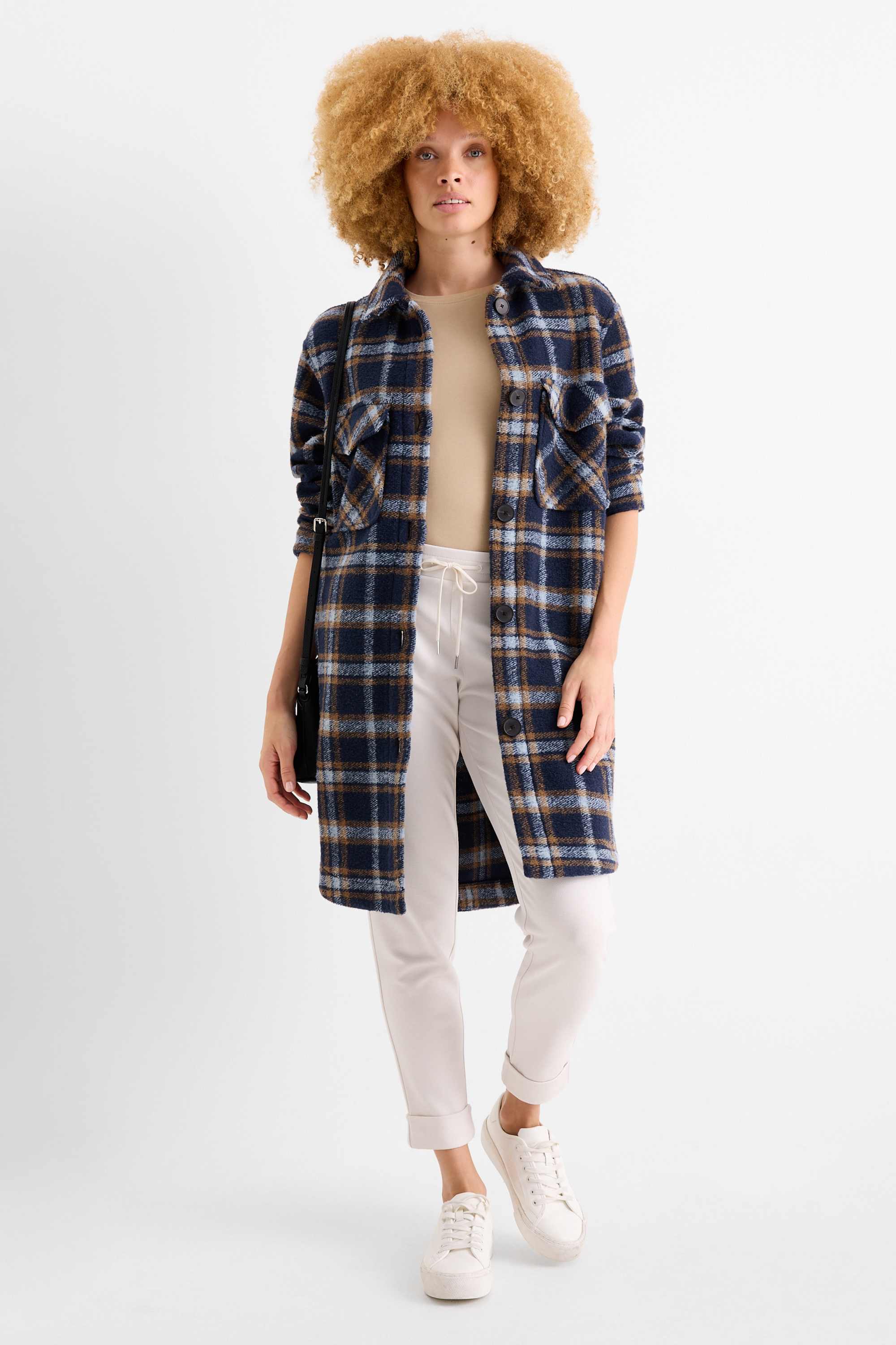 Knitted coat - check dark blue