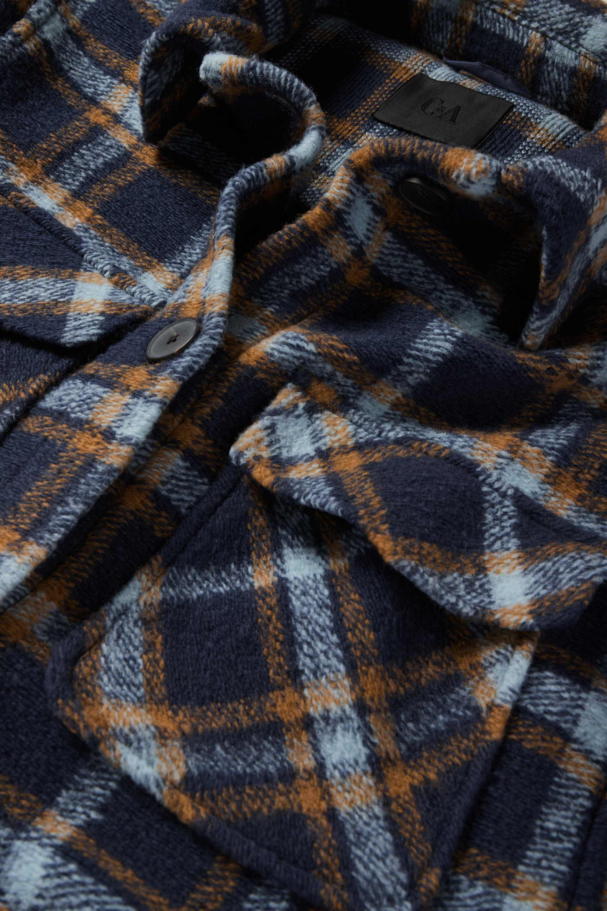 Knitted coat - check dark blue