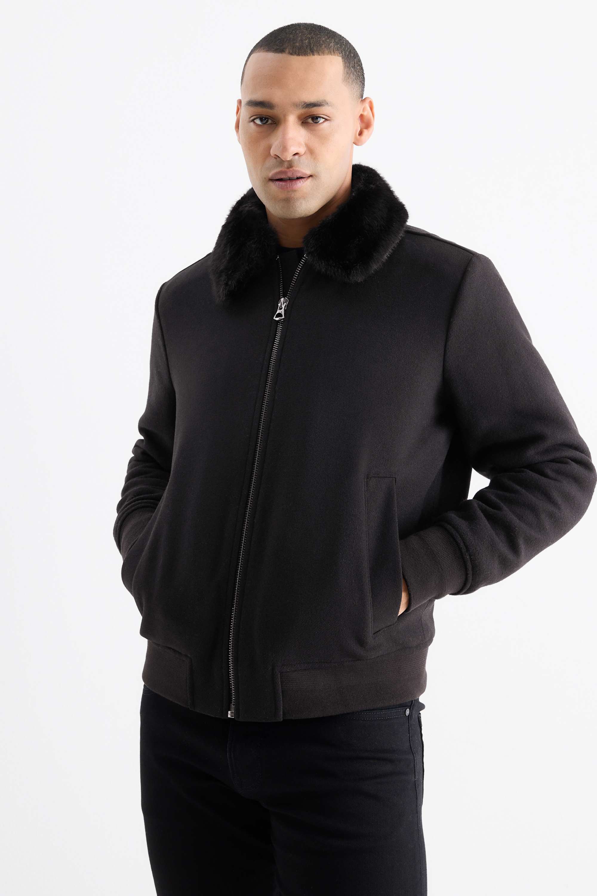 Jacket with faux fur trim black