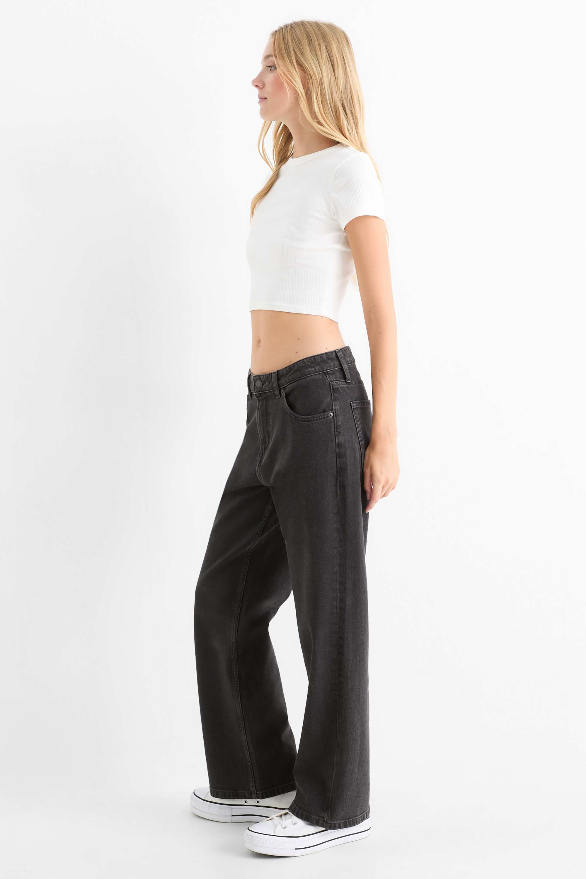 Baggy jeans - mid-rise waist denim-dark gray