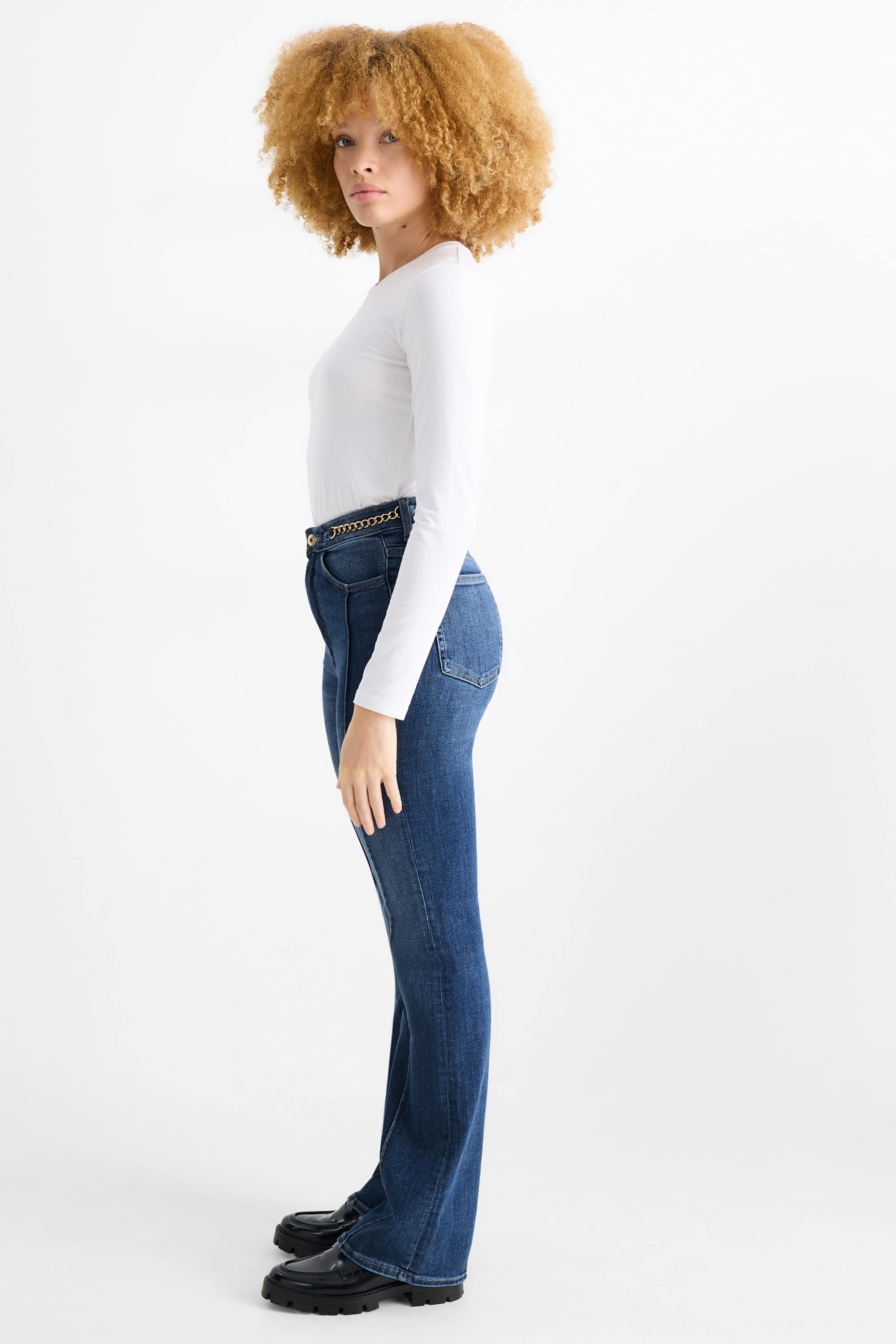 Flared jeans - high waist - LYCRA® blue denim