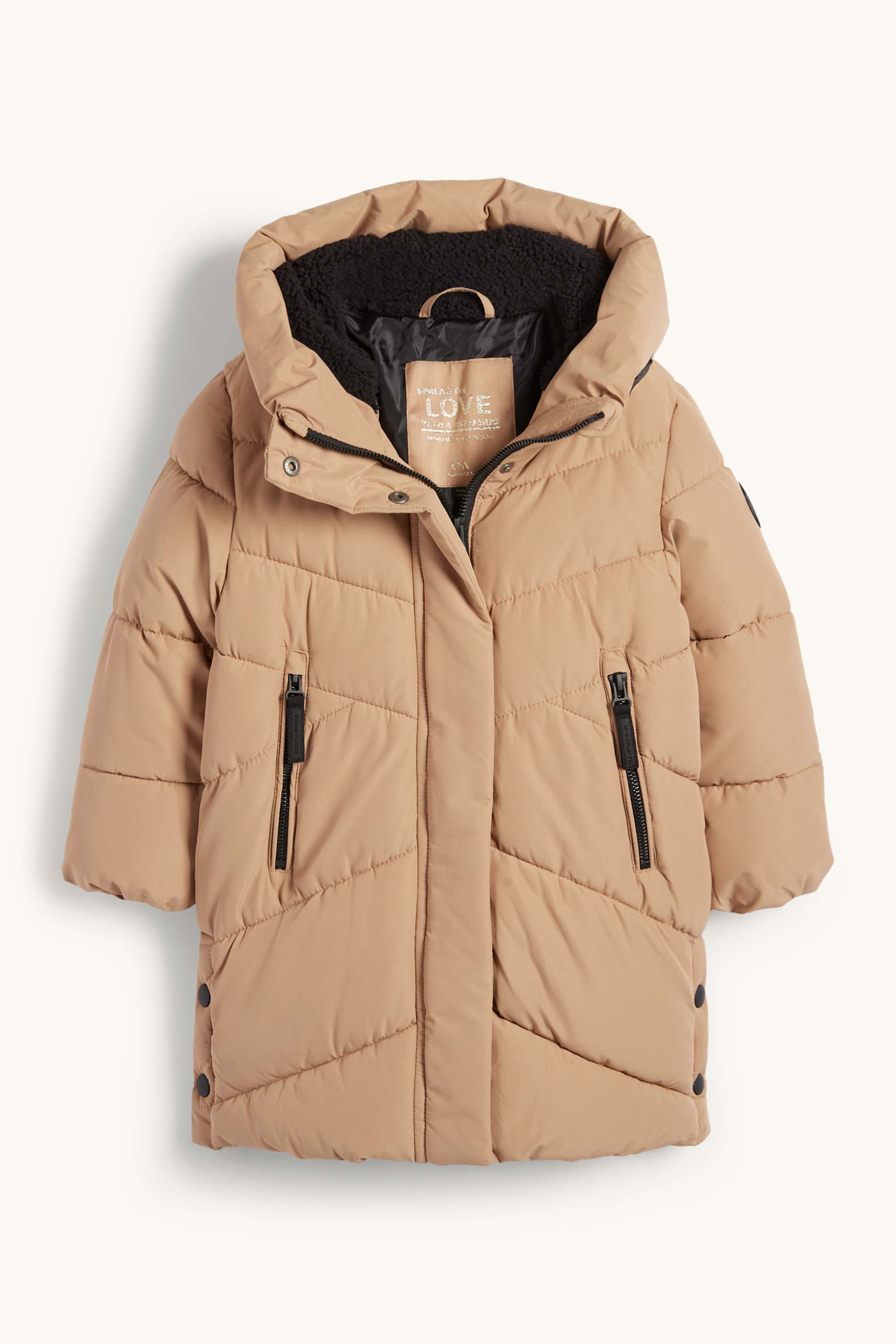 Quilted jacket with hood - water-repellent beige
