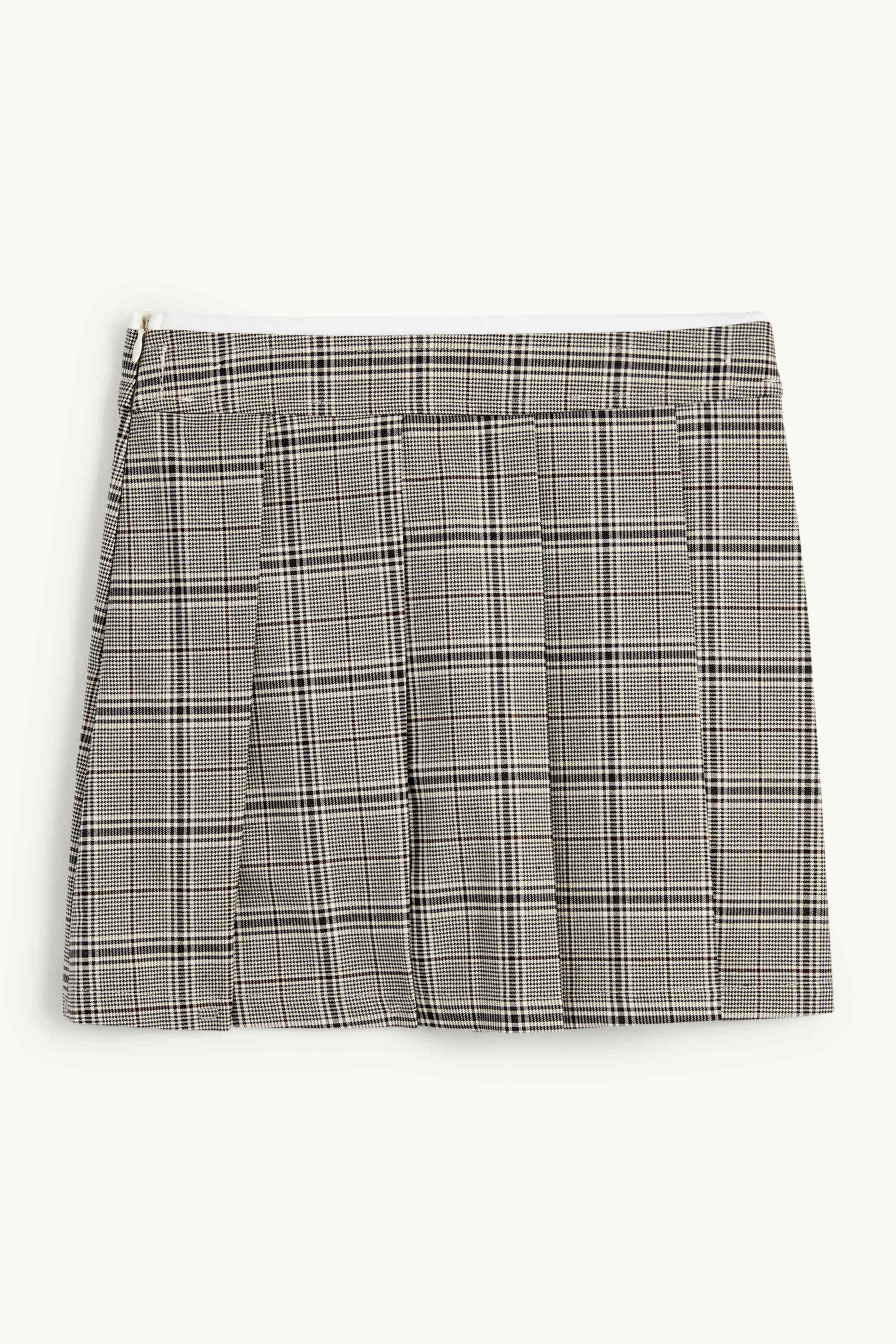 Pleated skirt - check black / beige