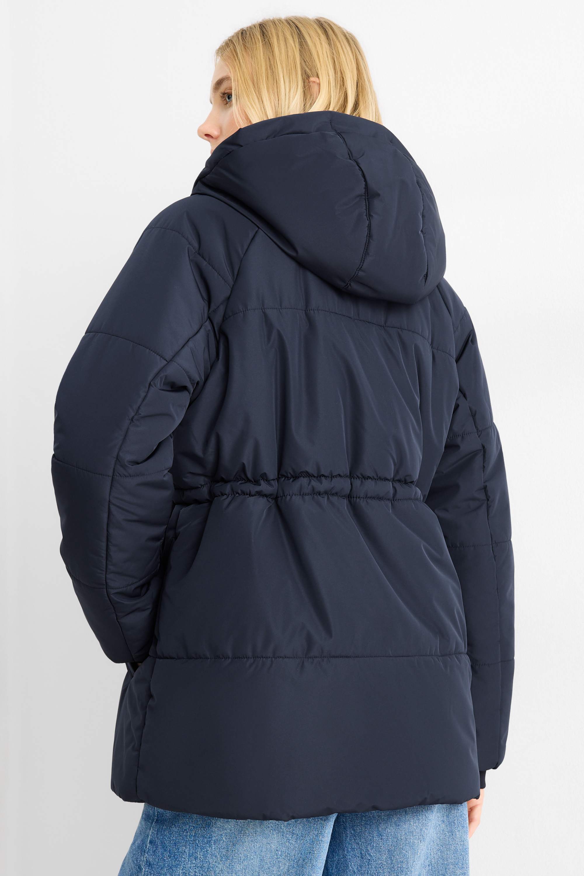 Quilted jacket with hood dark blue