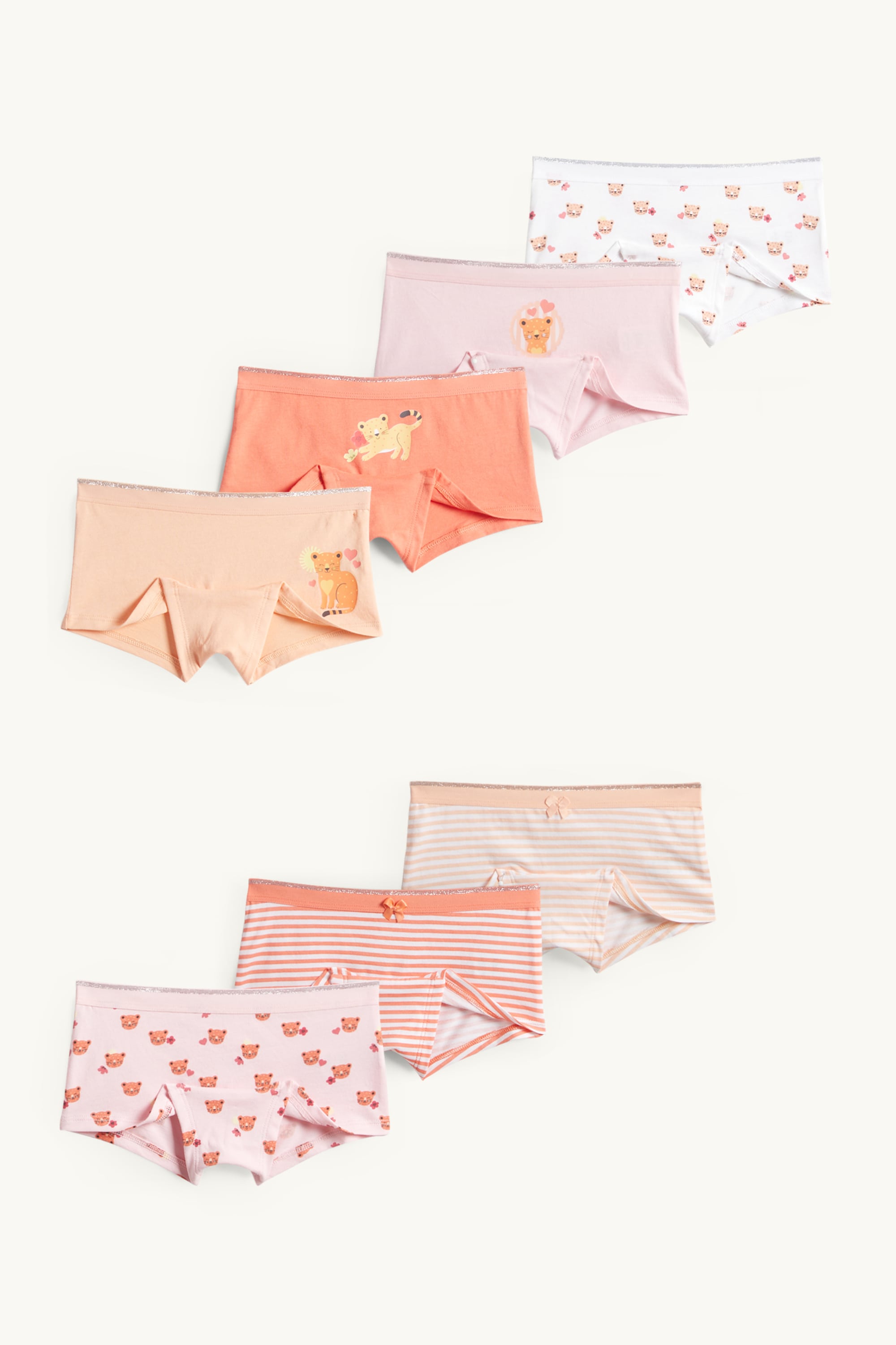 Multipack of 7 - leopard - shorts - shiny orange