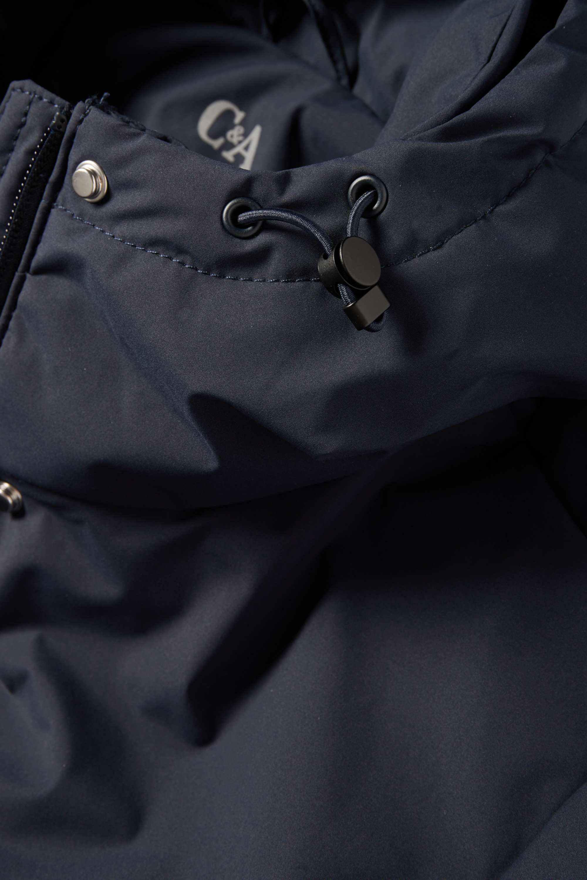 Coat with hood and belt - lined - water-repellent dark blue