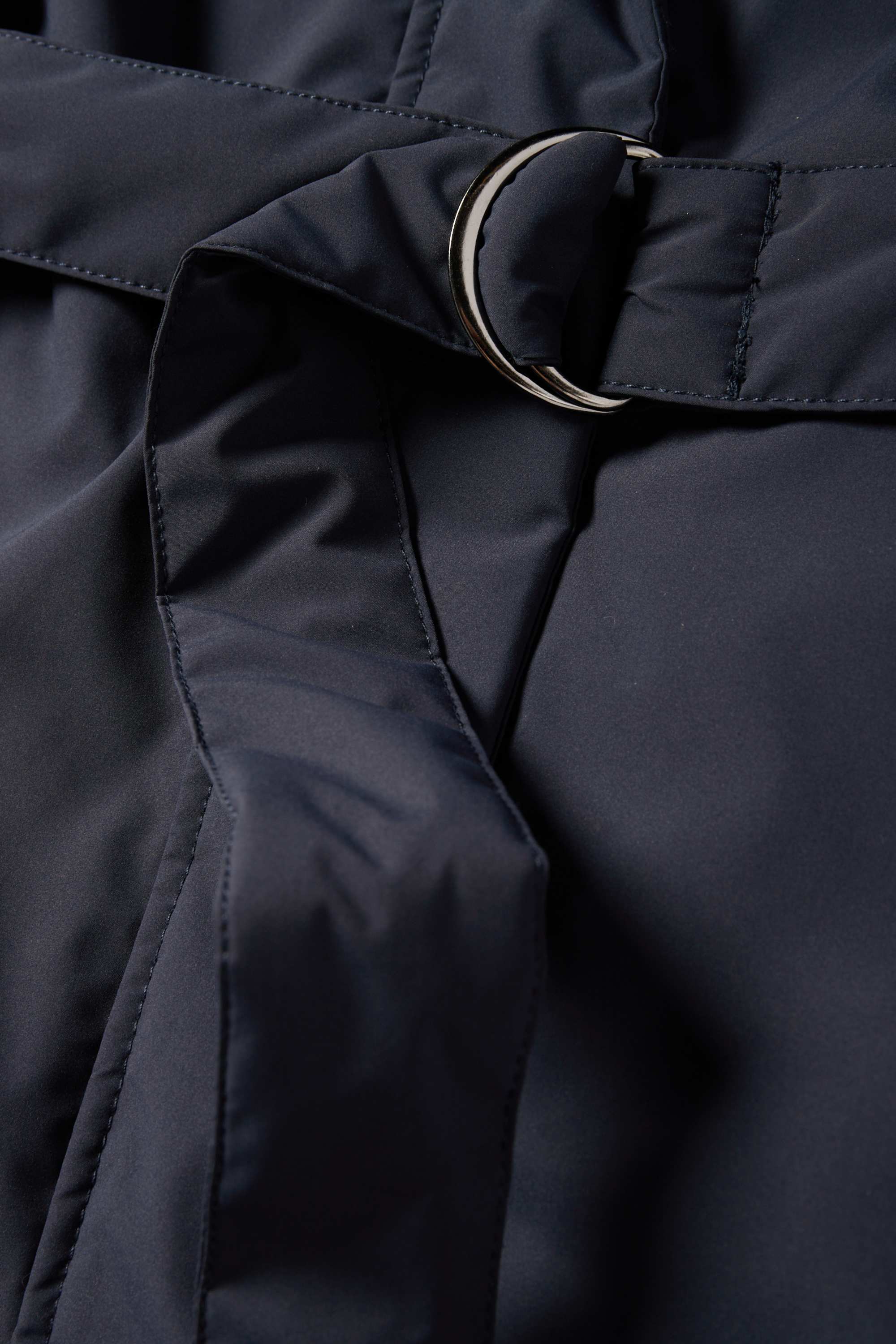 Coat with hood and belt - lined - water-repellent dark blue