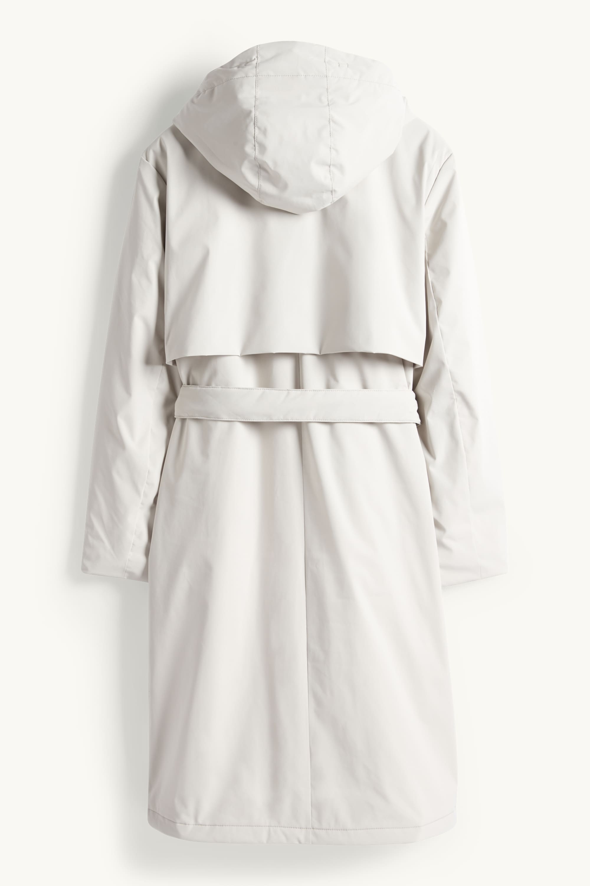 Coat with hood and belt - lined - water-repellent light gray