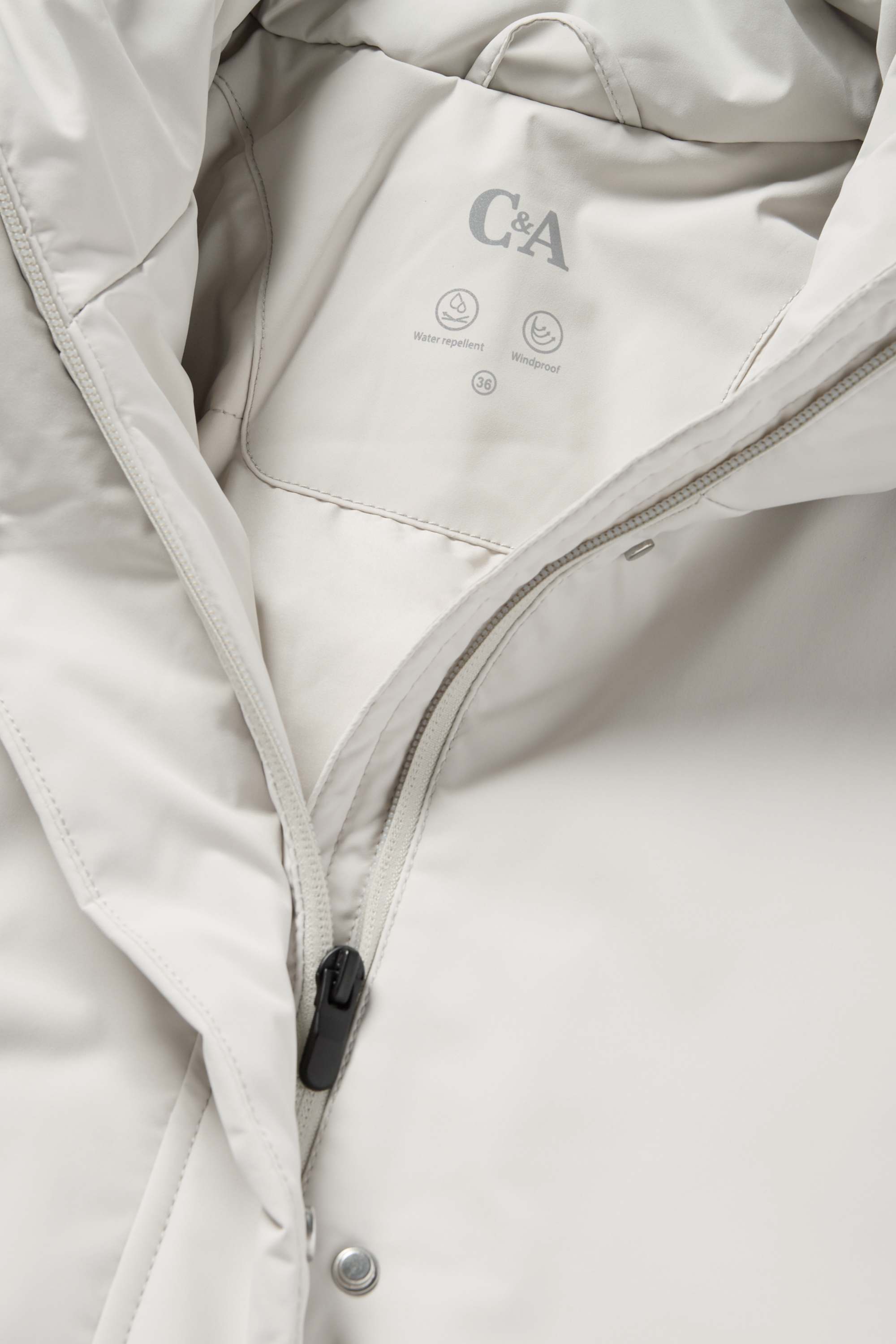 Coat with hood and belt - lined - water-repellent light gray