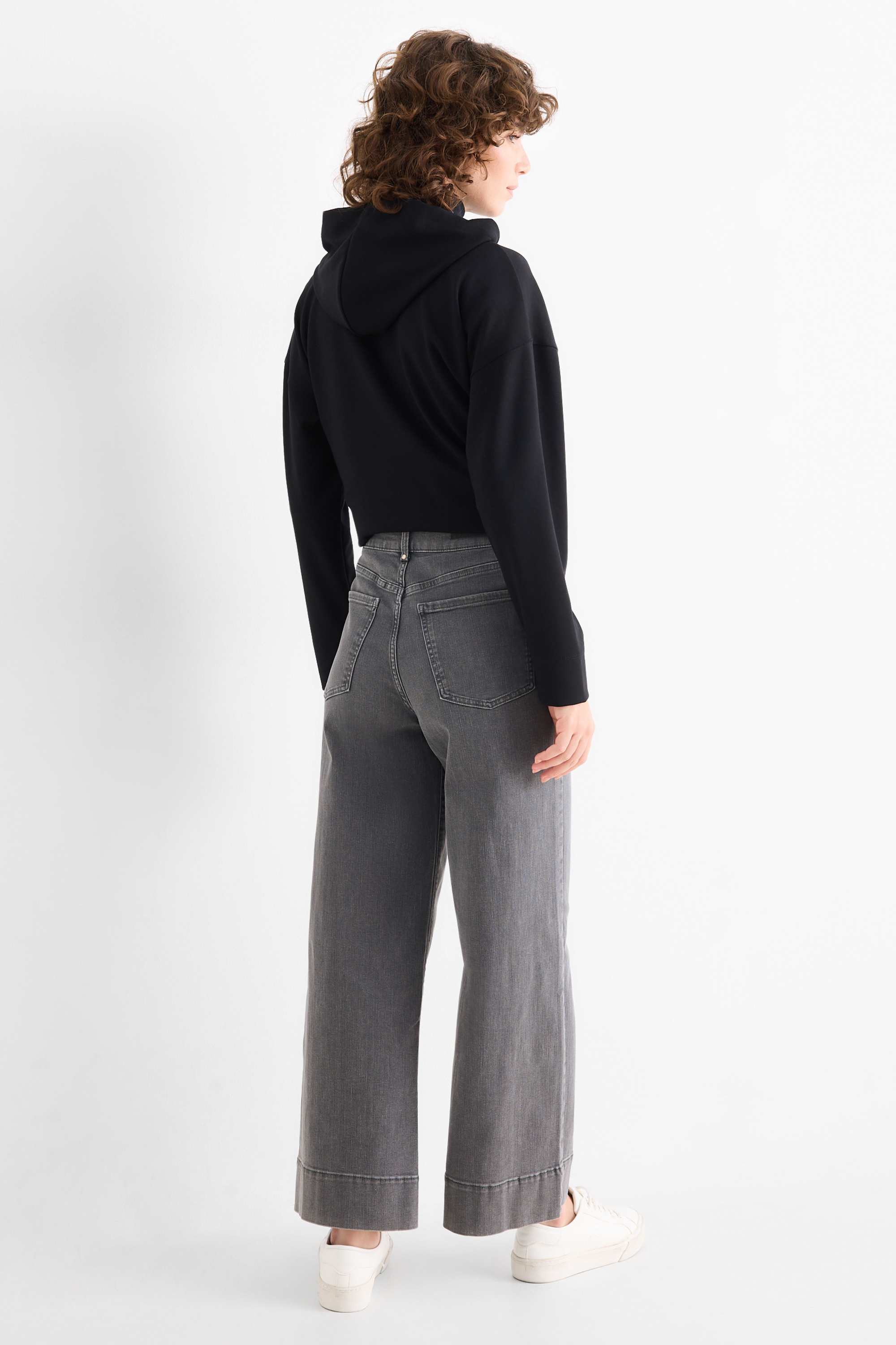 Wide leg jeans - high waist denim-light gray