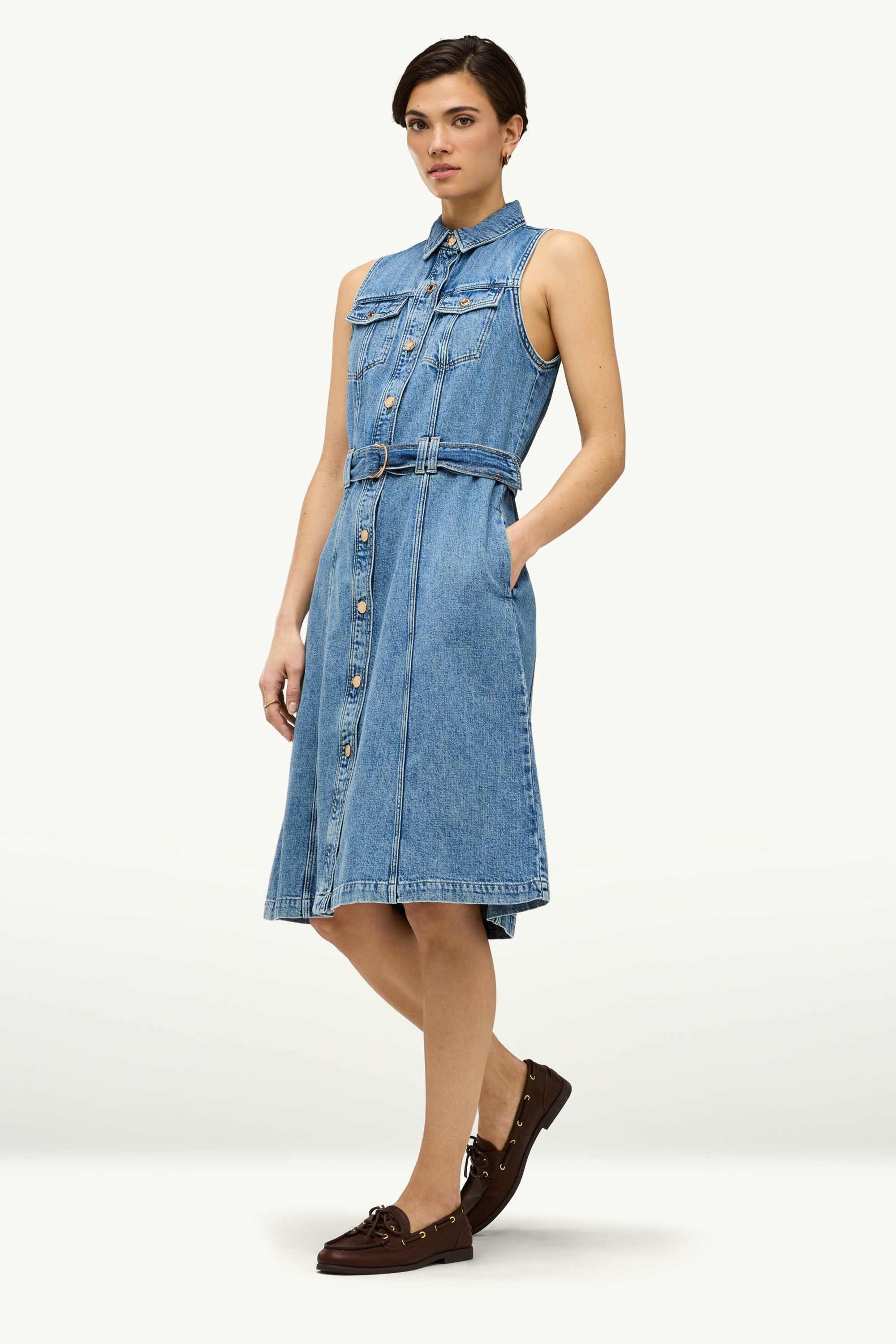 Denim shirt dress with belt blue