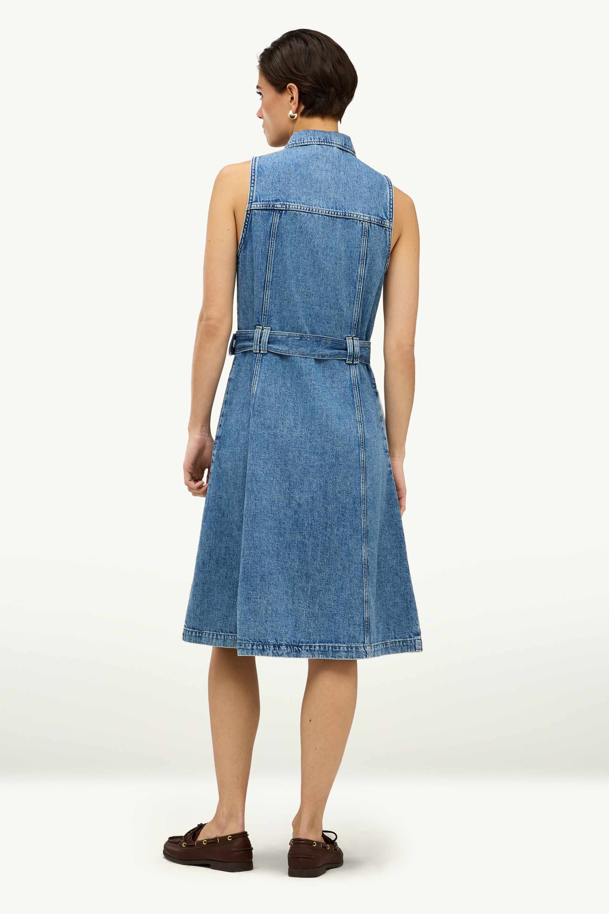 Denim shirt dress with belt blue