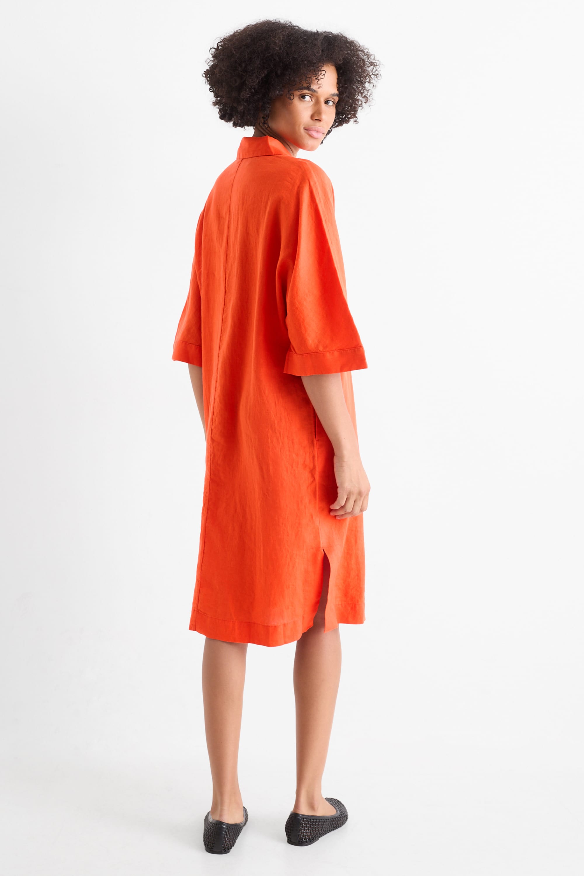 Linen dress - straight fit orange