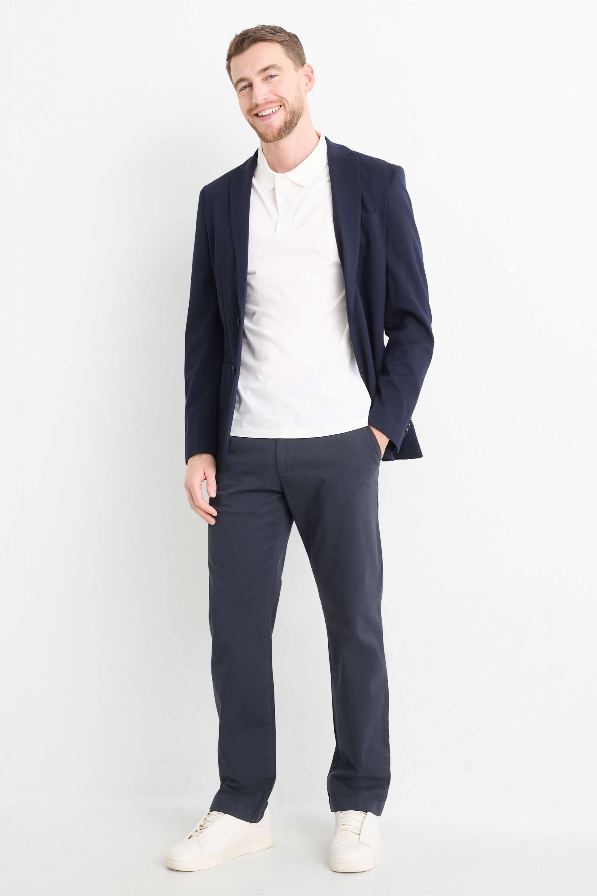 Chinos with belt dark blue
