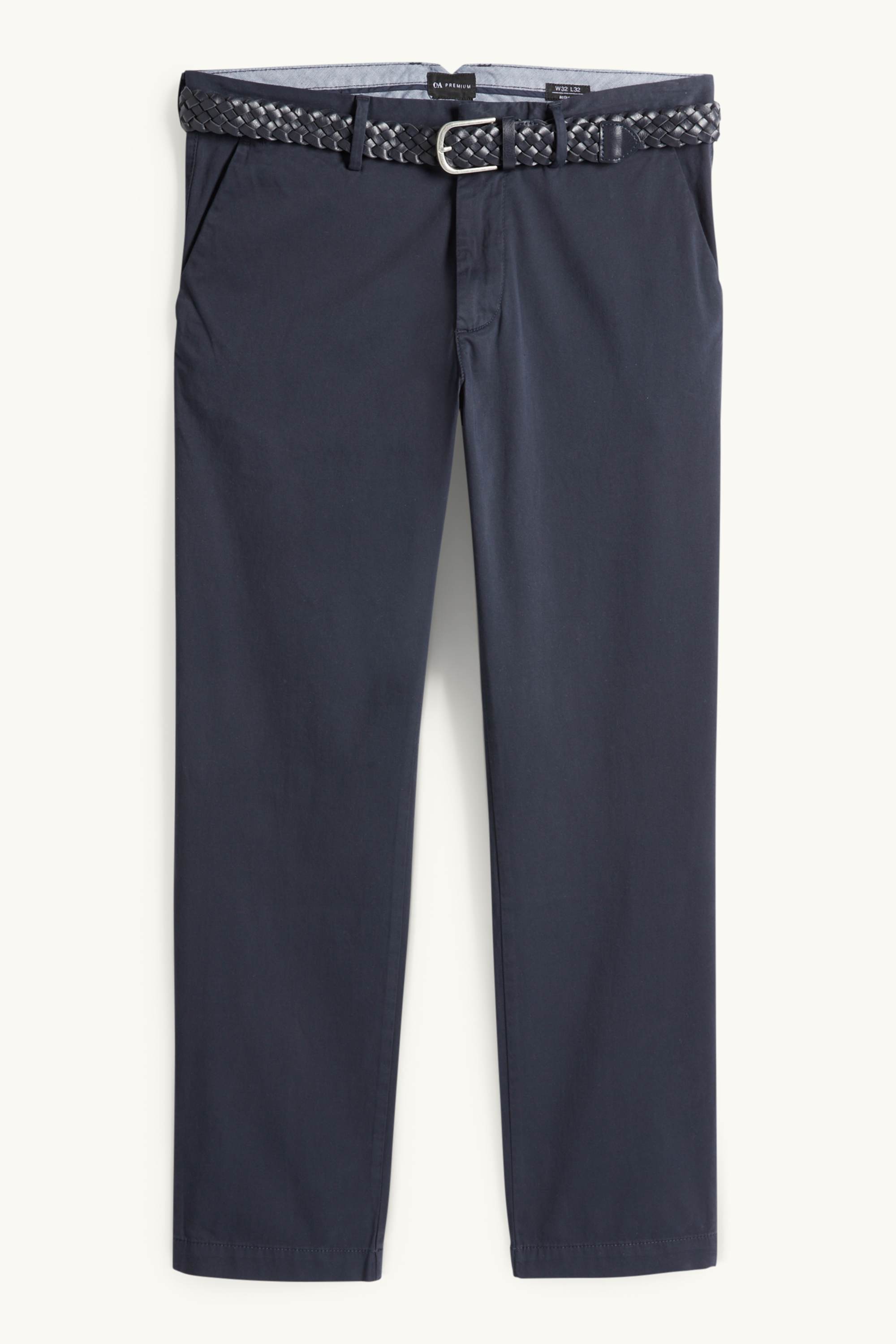 Chinos with belt dark blue