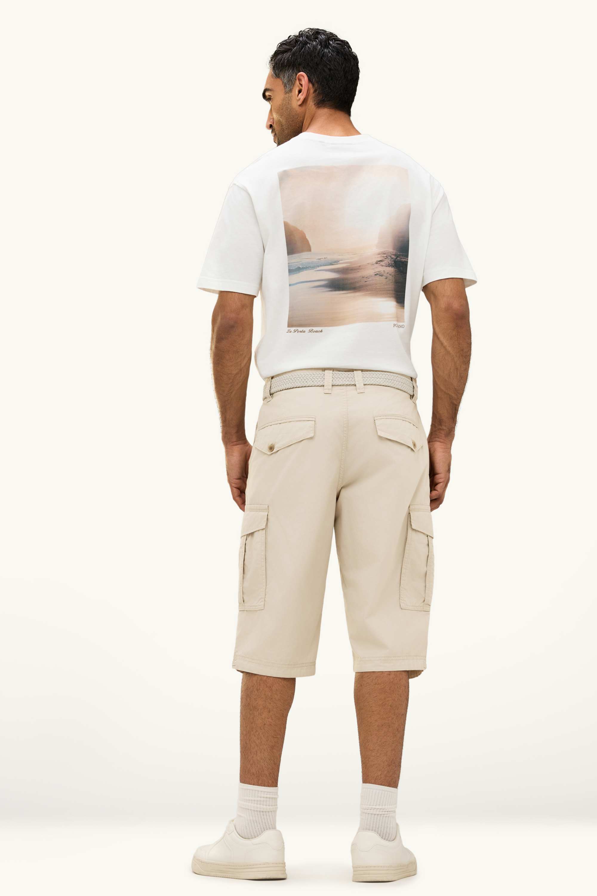 Cargo Bermuda shorts with belt beige