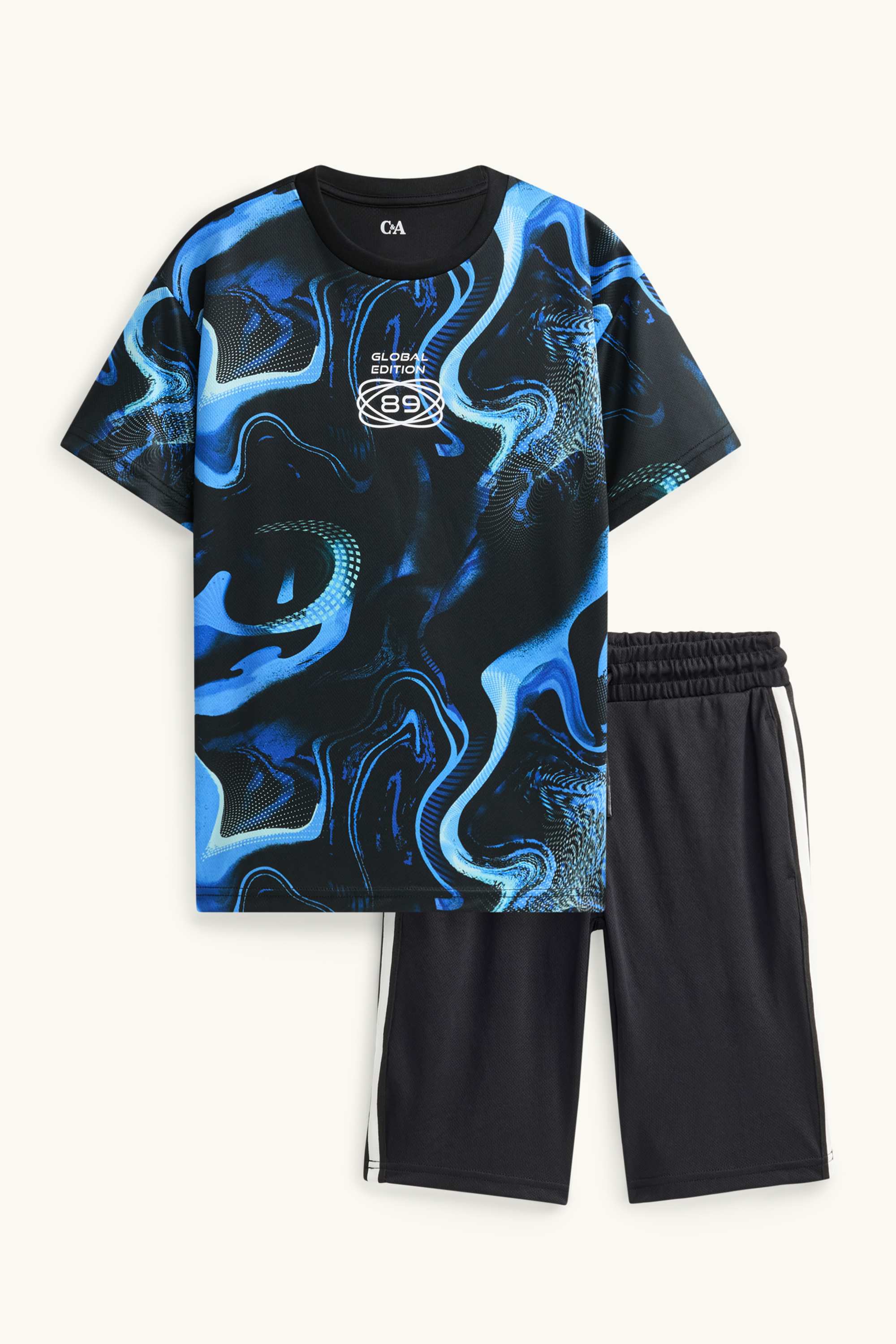 Set - short sleeve T-shirt and shorts - 2 piece blue / black