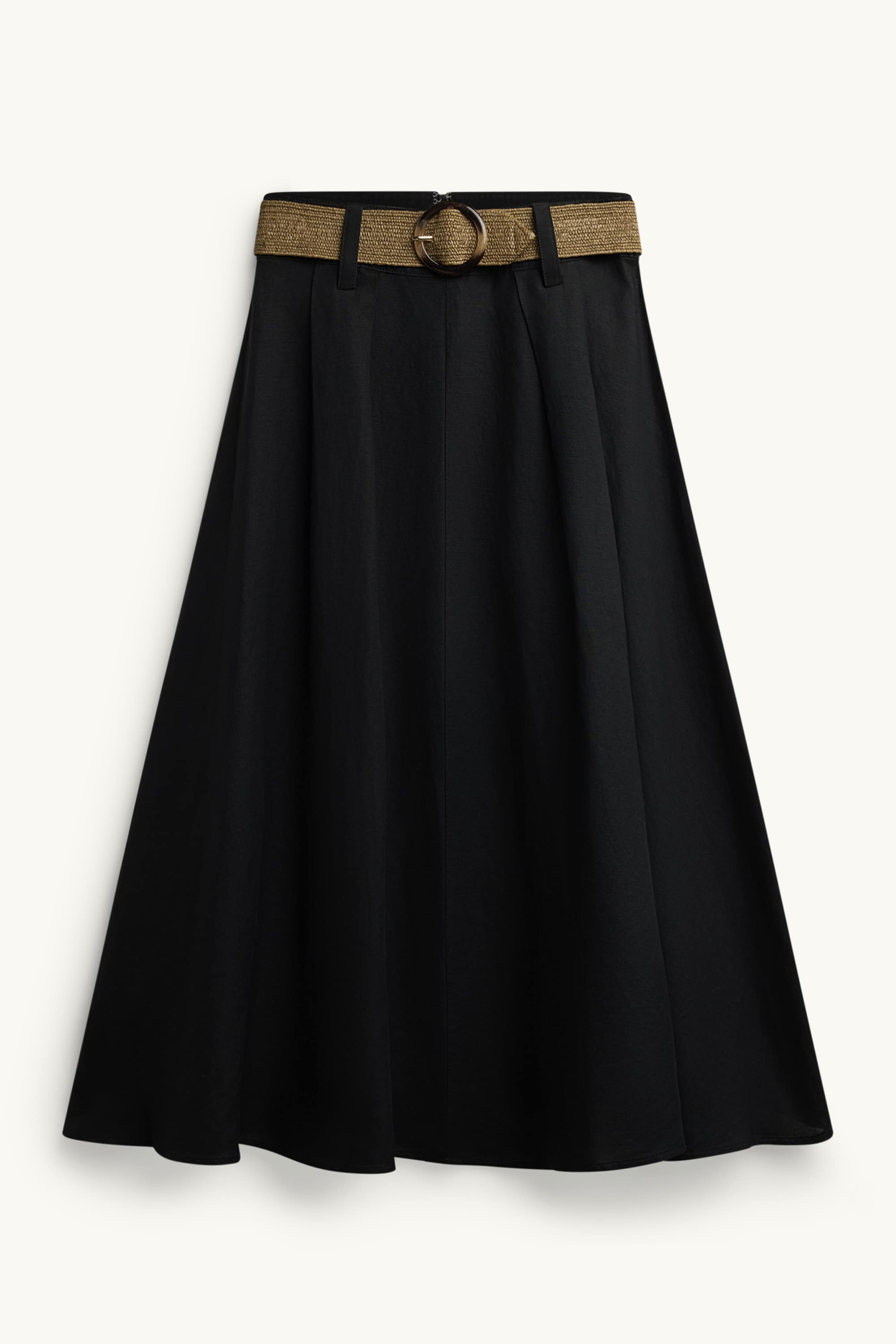 Skirt with belt - linen blend black