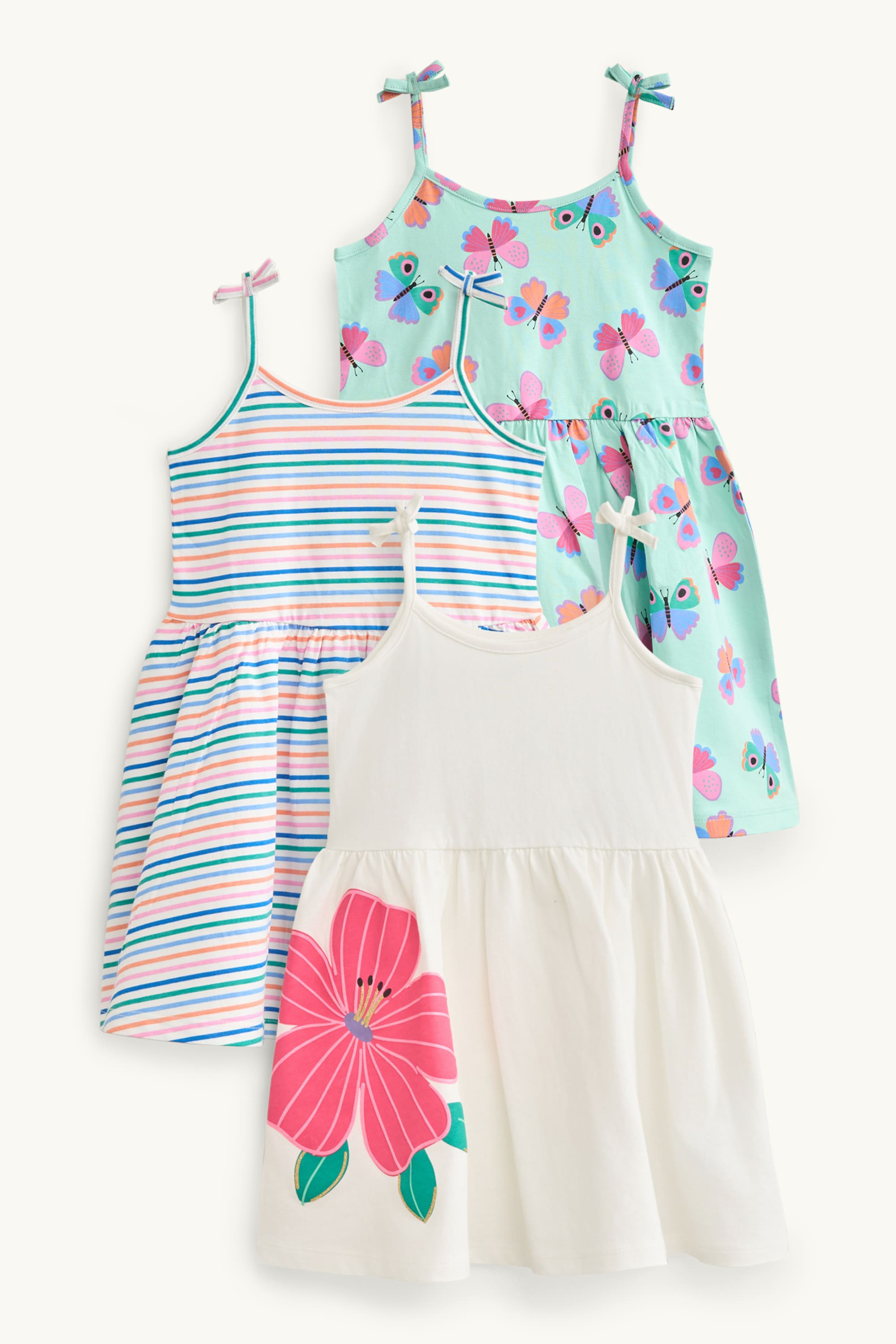 Multipack of 3 - flower and butterfly - dress - striped white / turquoise