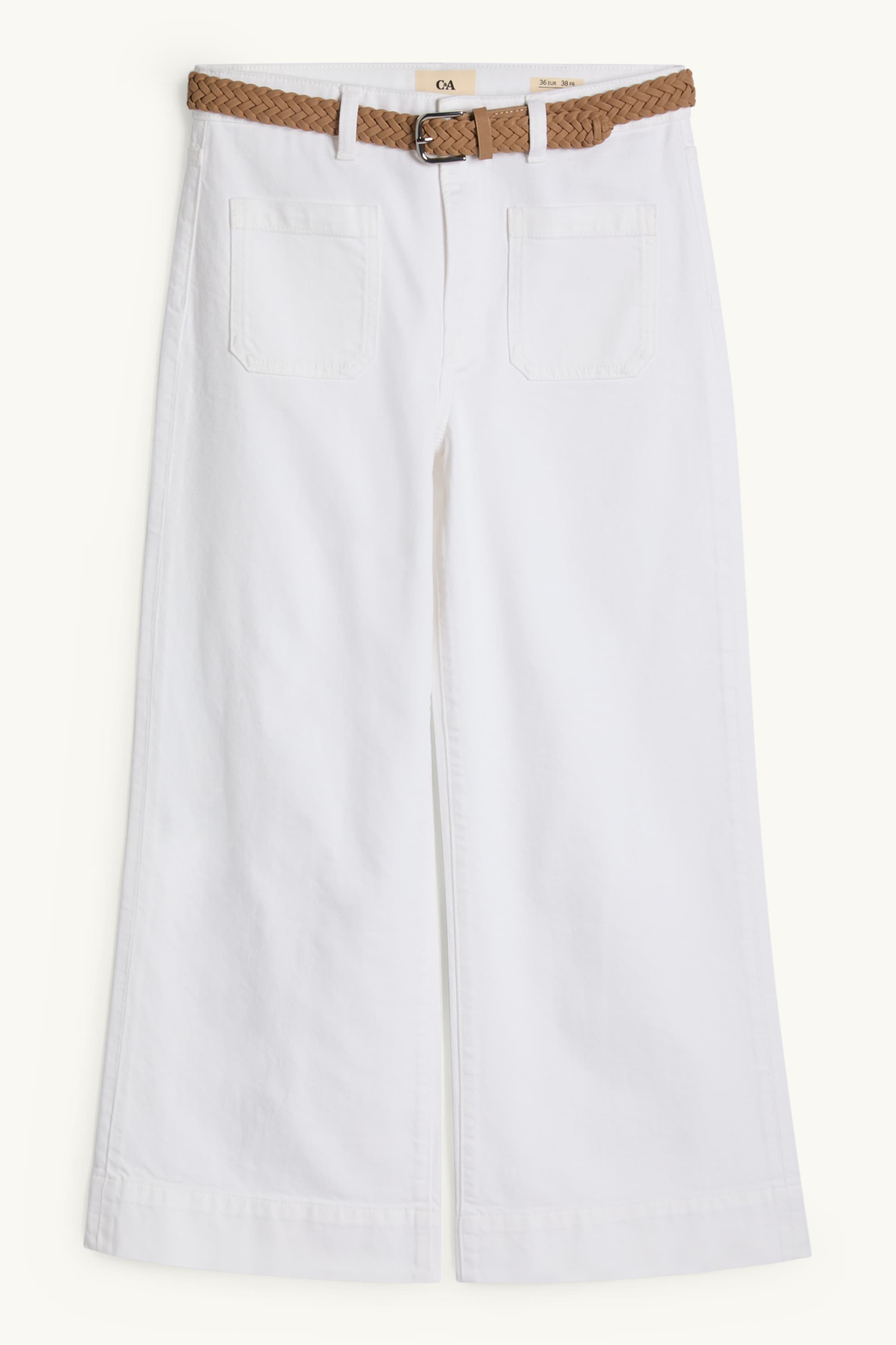 Cropped wide leg jeans with belt - mid-rise waist white