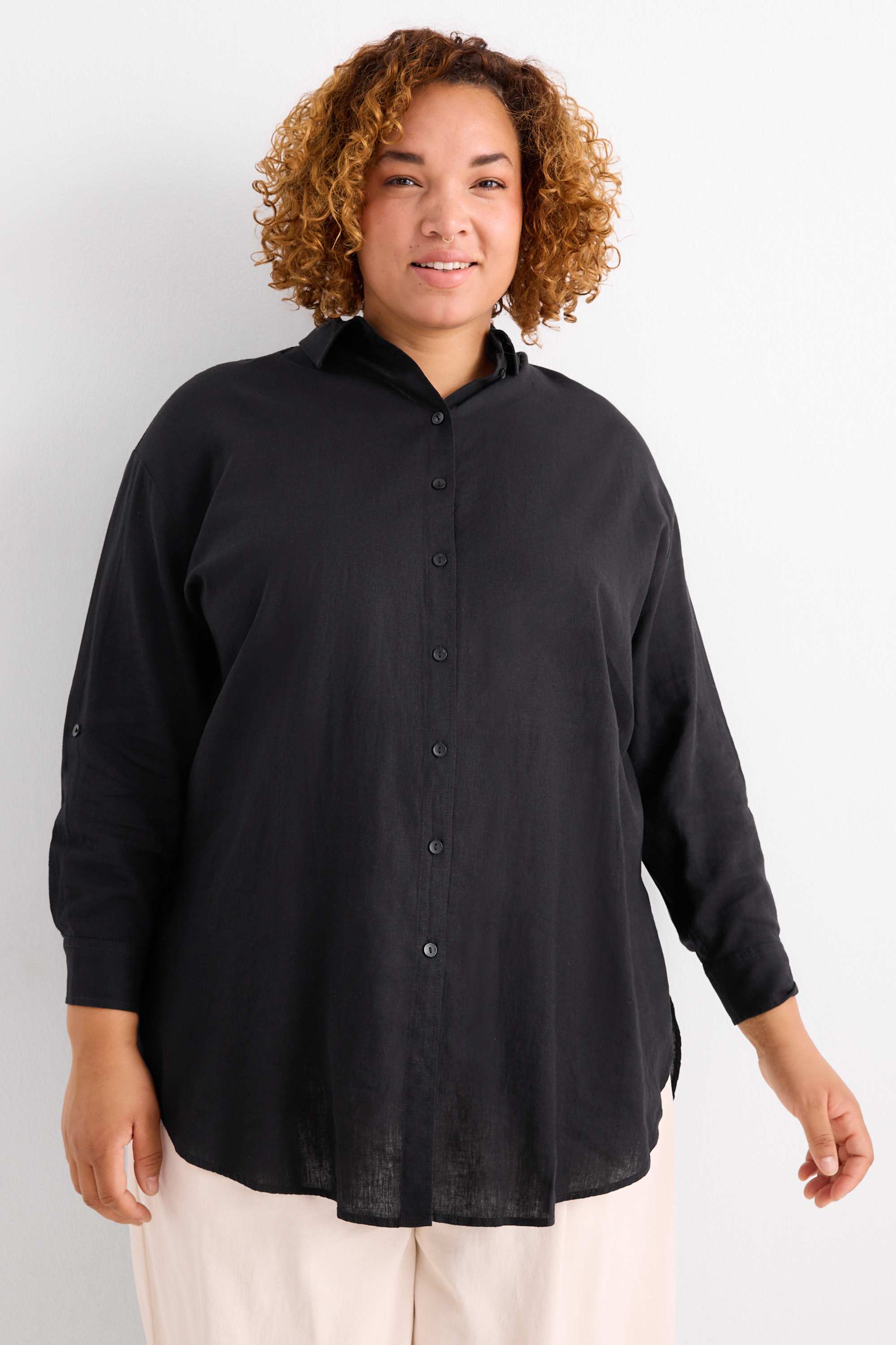 Shirt blouse - linen blend black