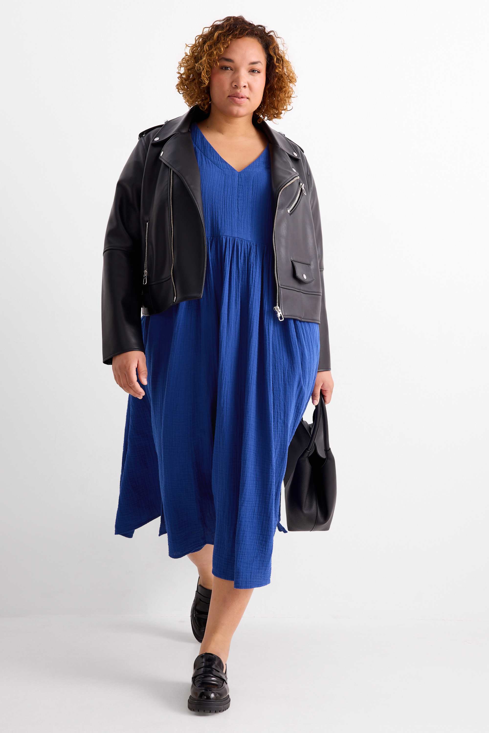 V-neck A-line dress dark blue
