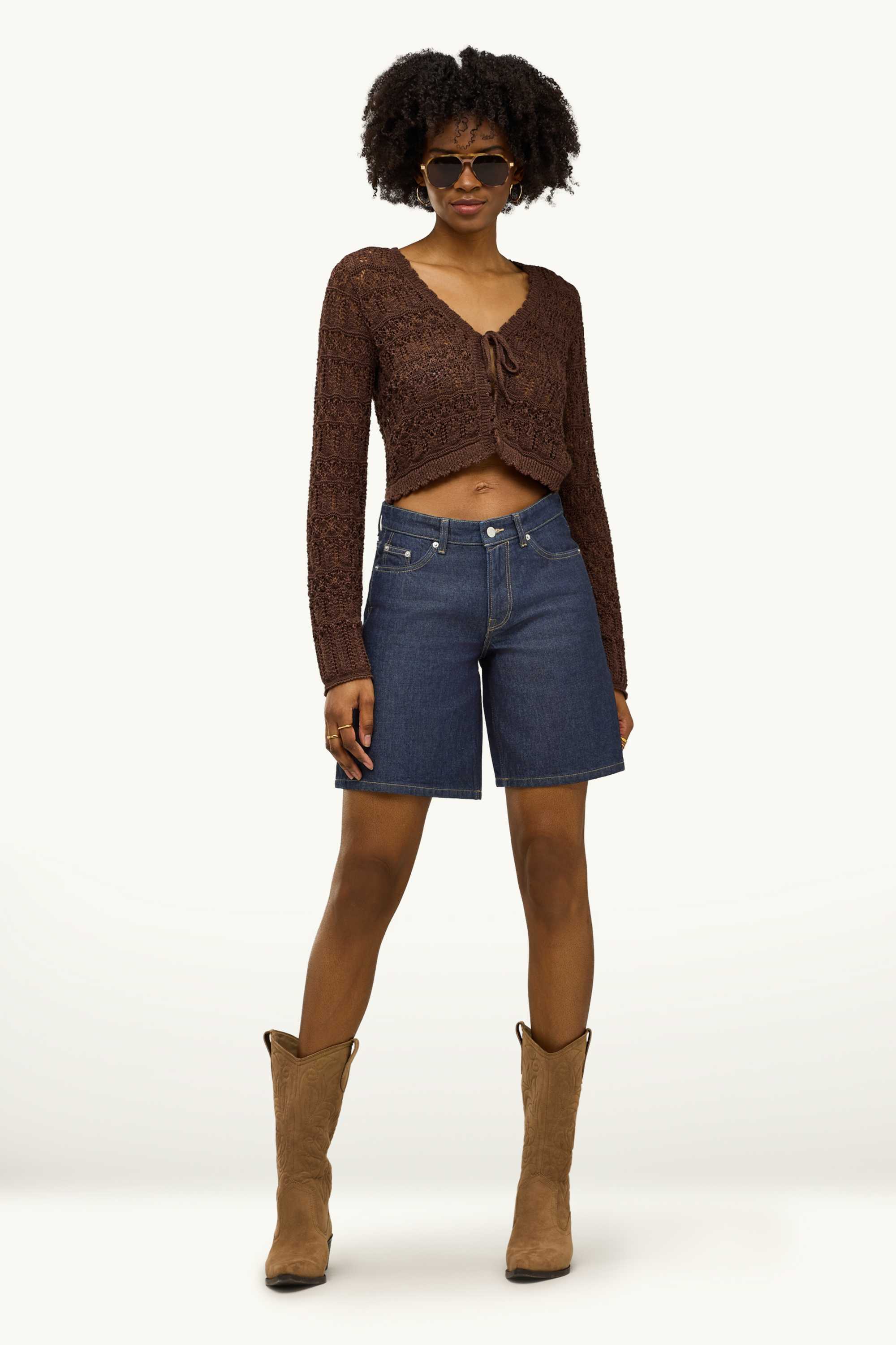 Denim Bermuda shorts - low-rise waist dark blue