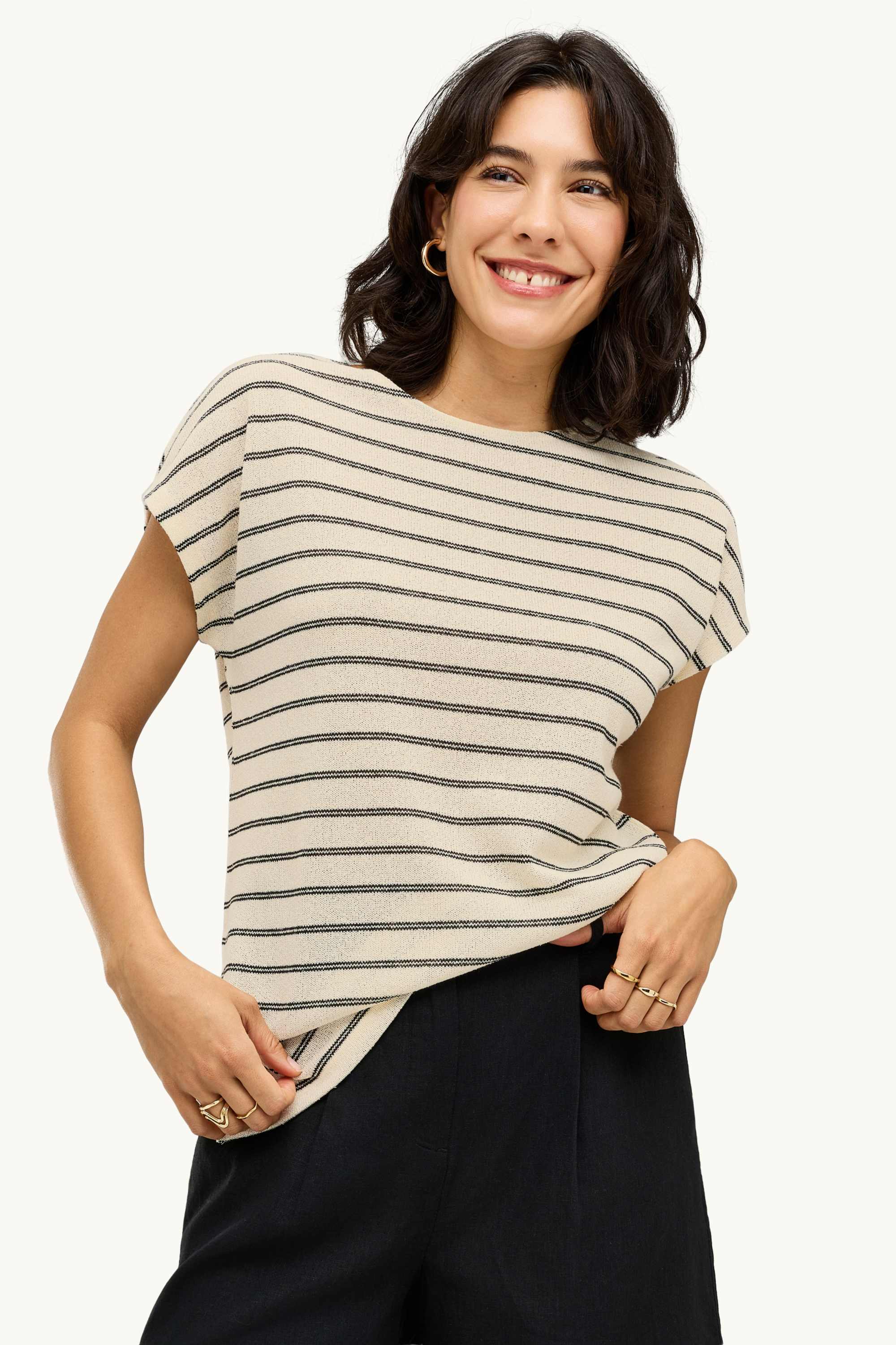 T-shirt - regular fit - striped cremewhite