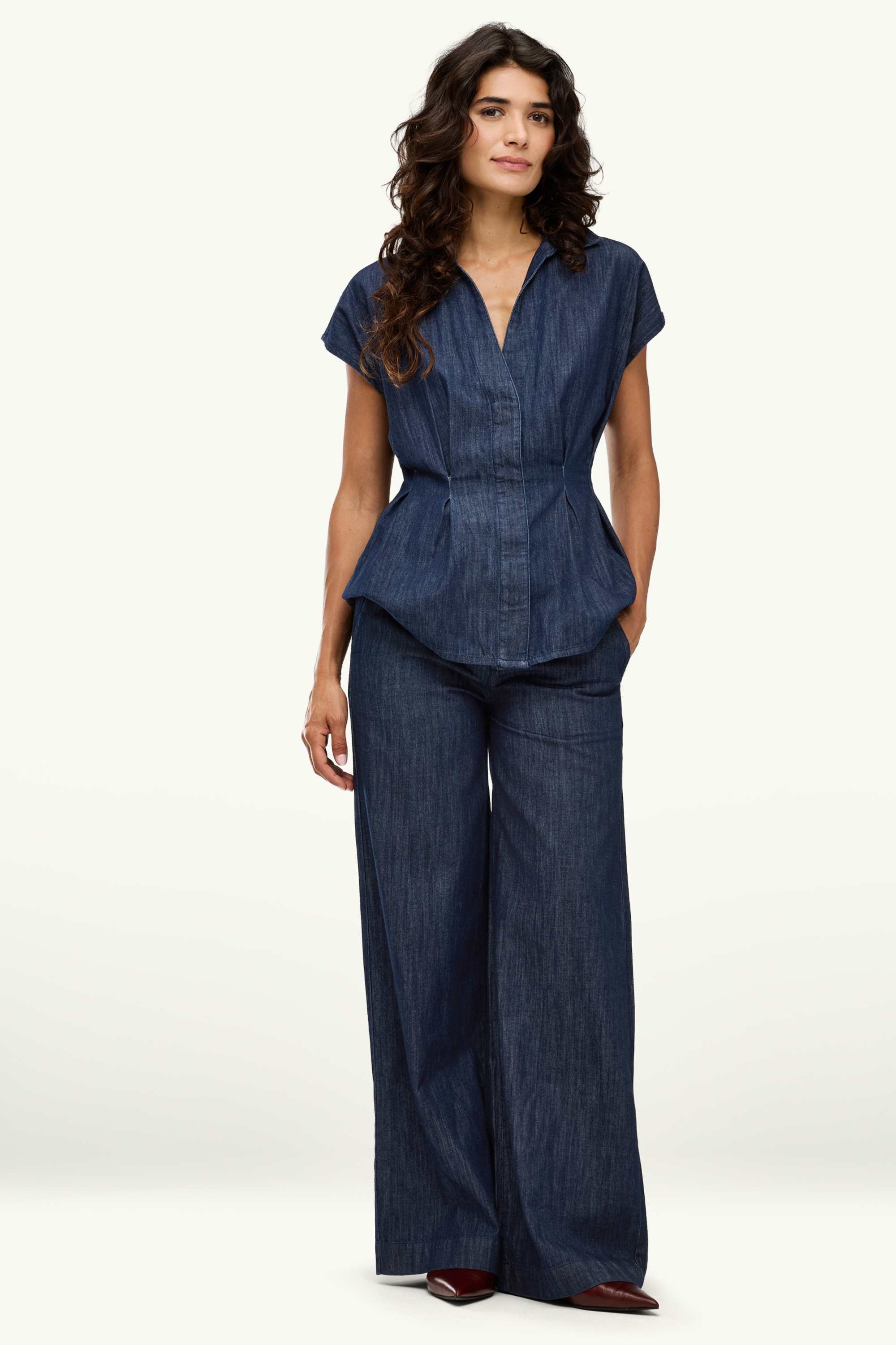 Wide leg jeans - mid-rise waist denim-dark blue