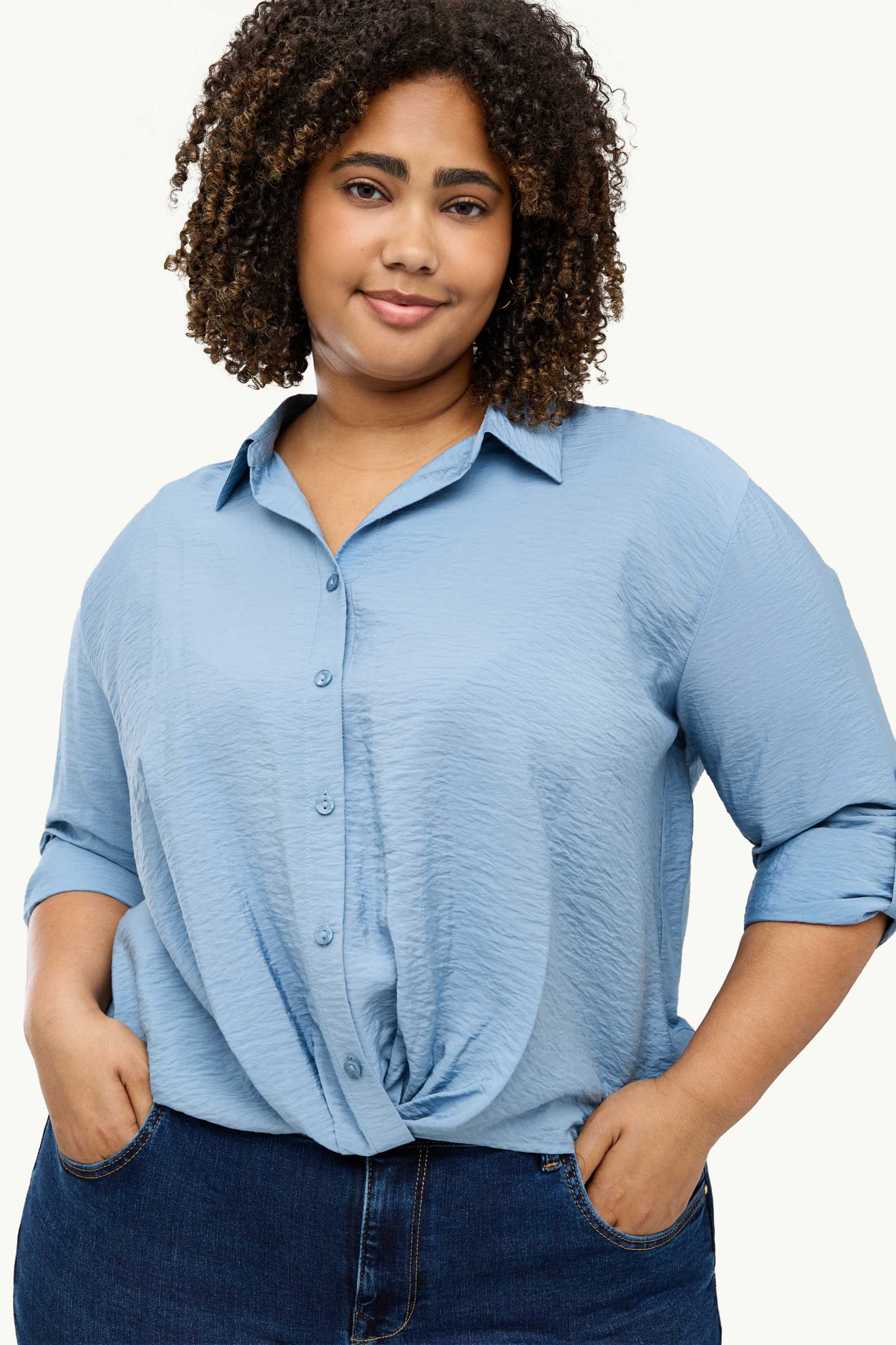 Shirt blouse with knot detail light blue