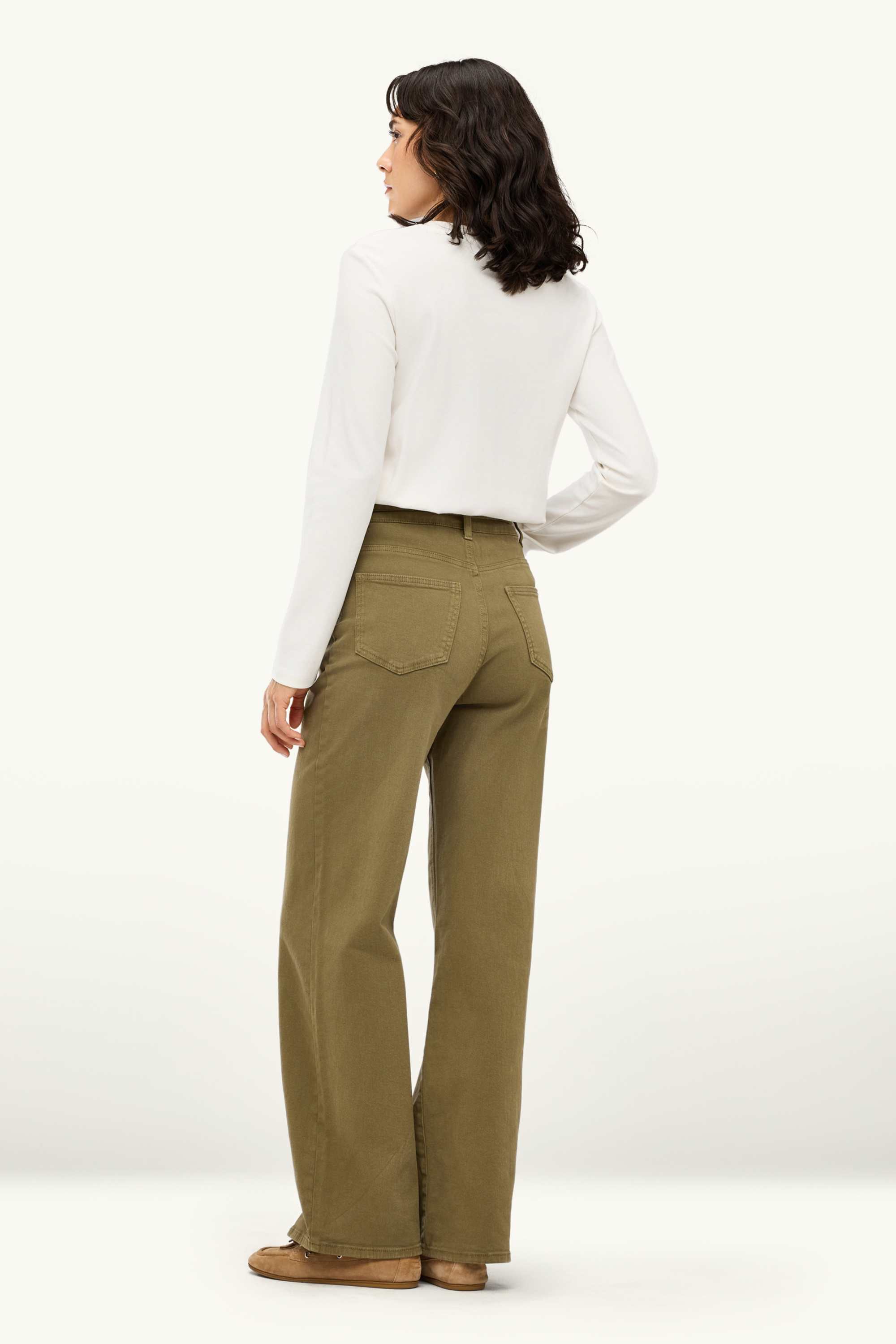 Wide leg jeans with belt - high waist khaki