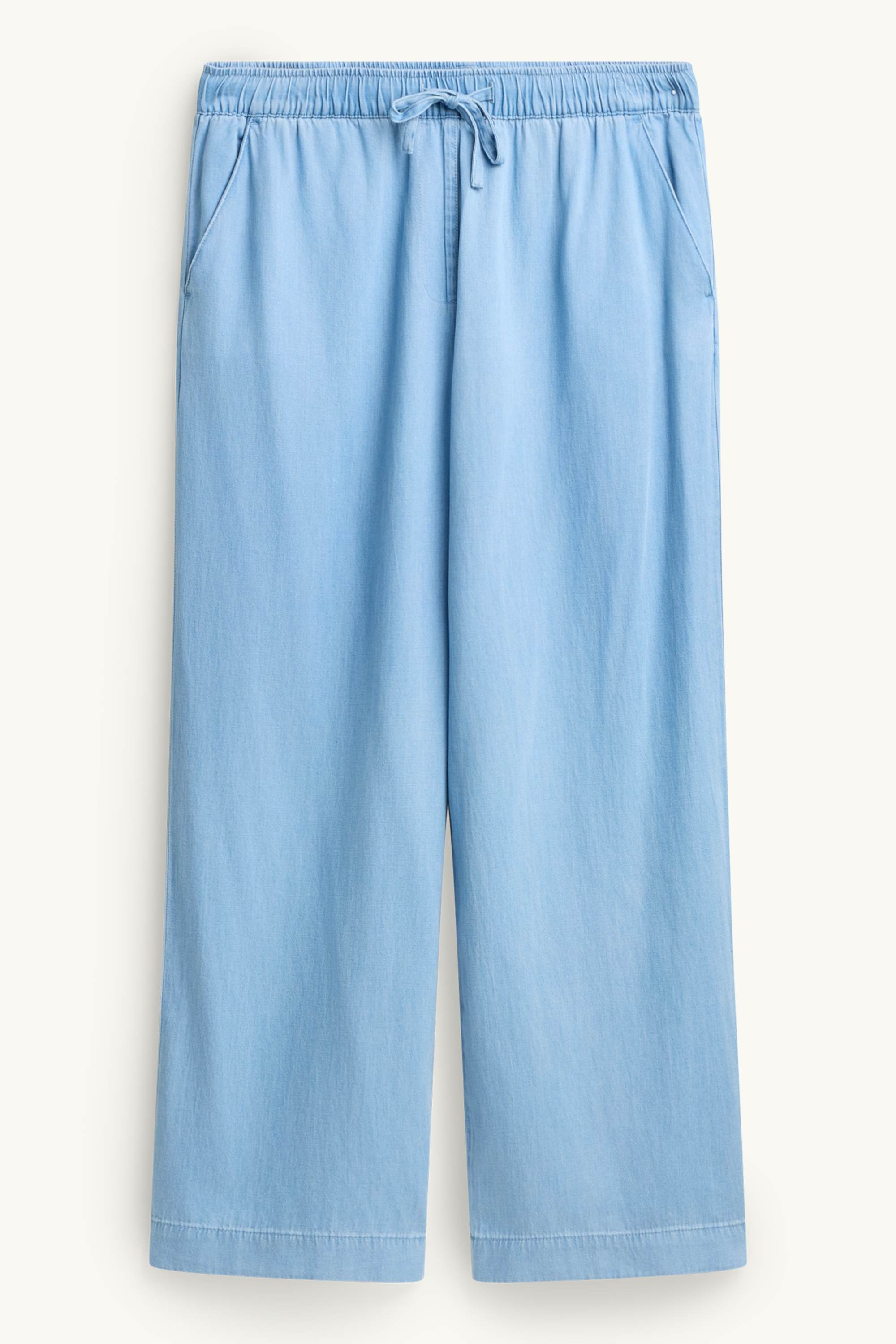 Cloth trousers - high waist - wide leg - denim look light blue