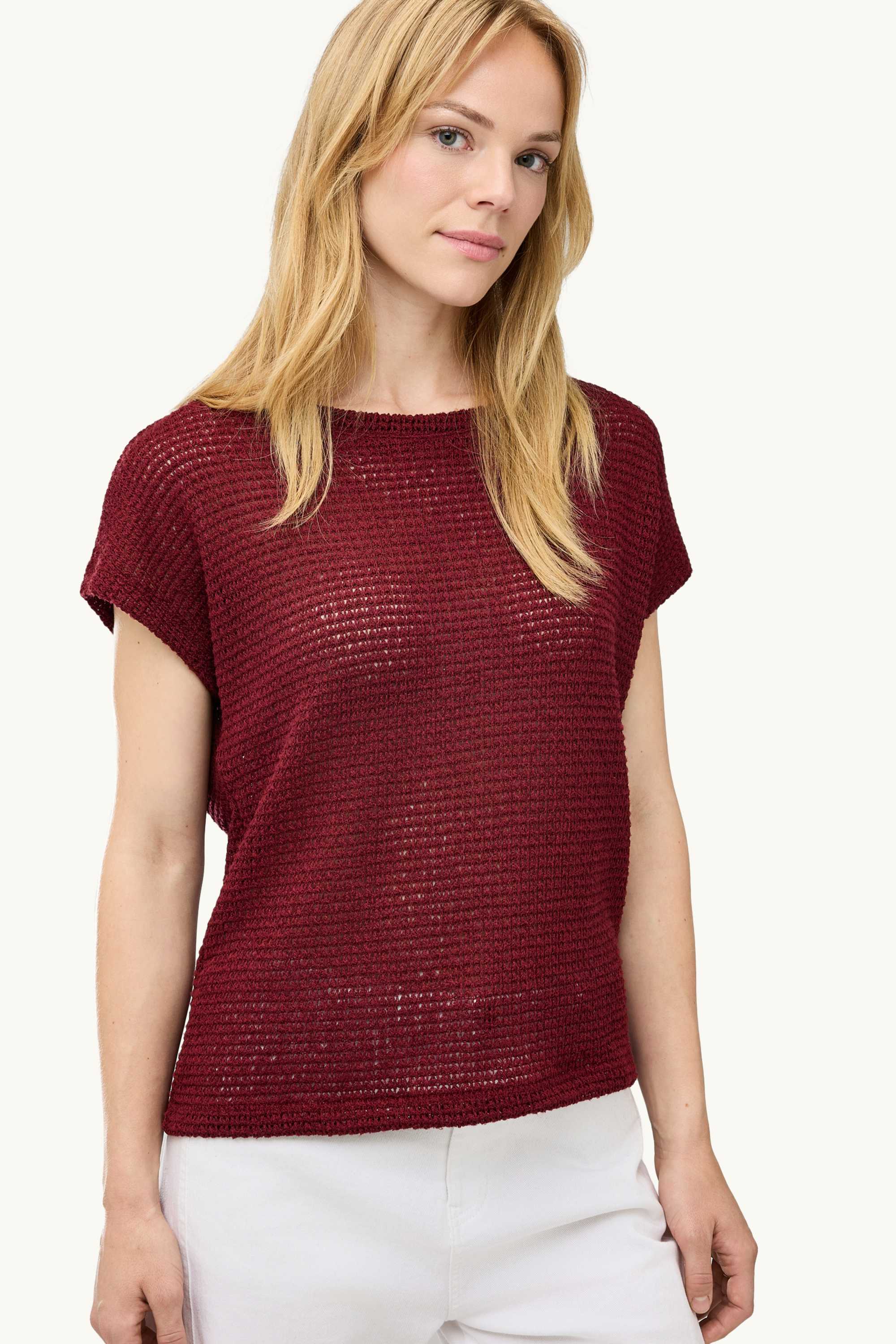 Knitted T-shirt - relaxed fit - textured bordeaux