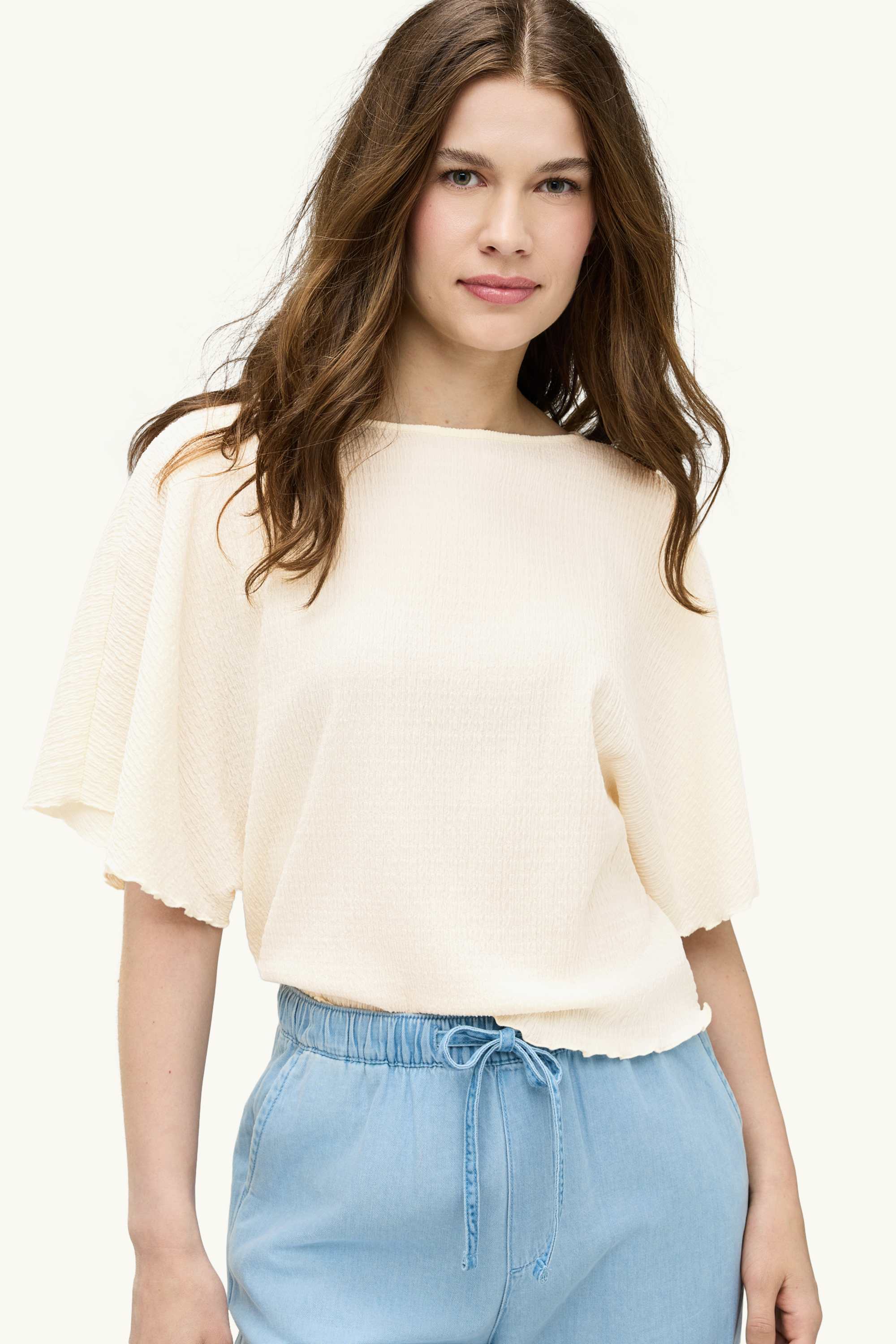 T-shirt - regular fit - smocked creme