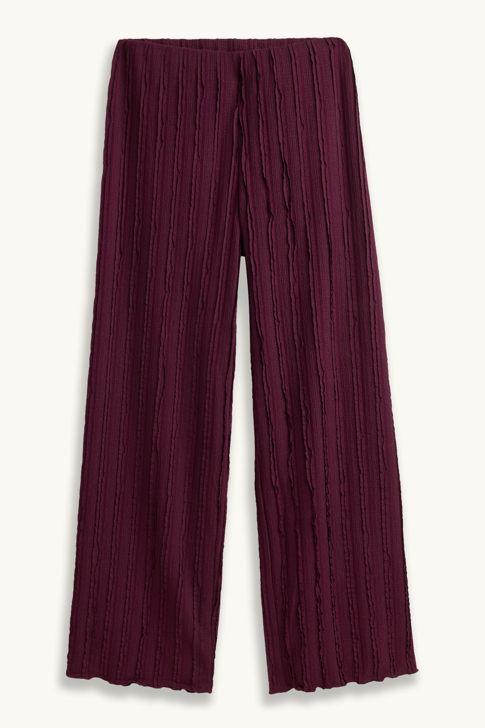 Jersey trousers - mid-rise waist - wide leg - textured bordeaux