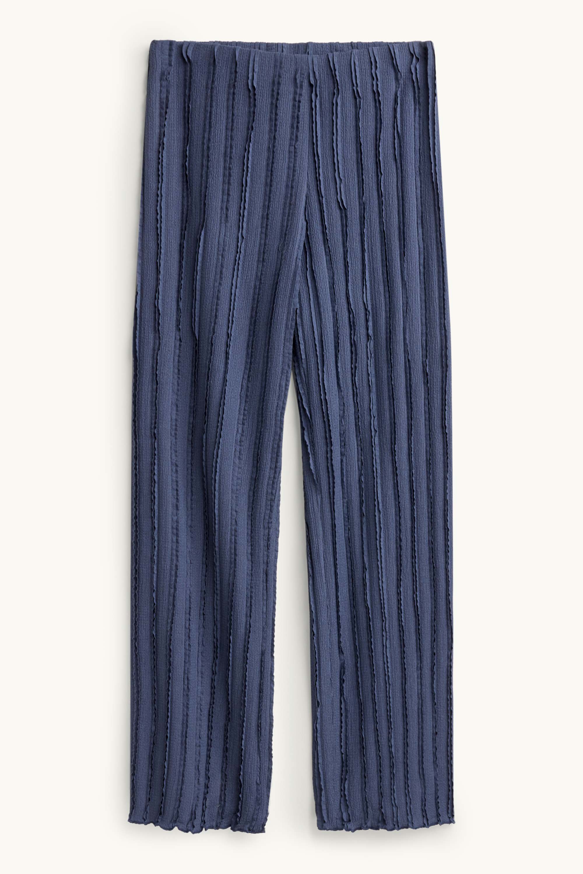 Jersey trousers - mid-rise waist - wide leg - textured blue