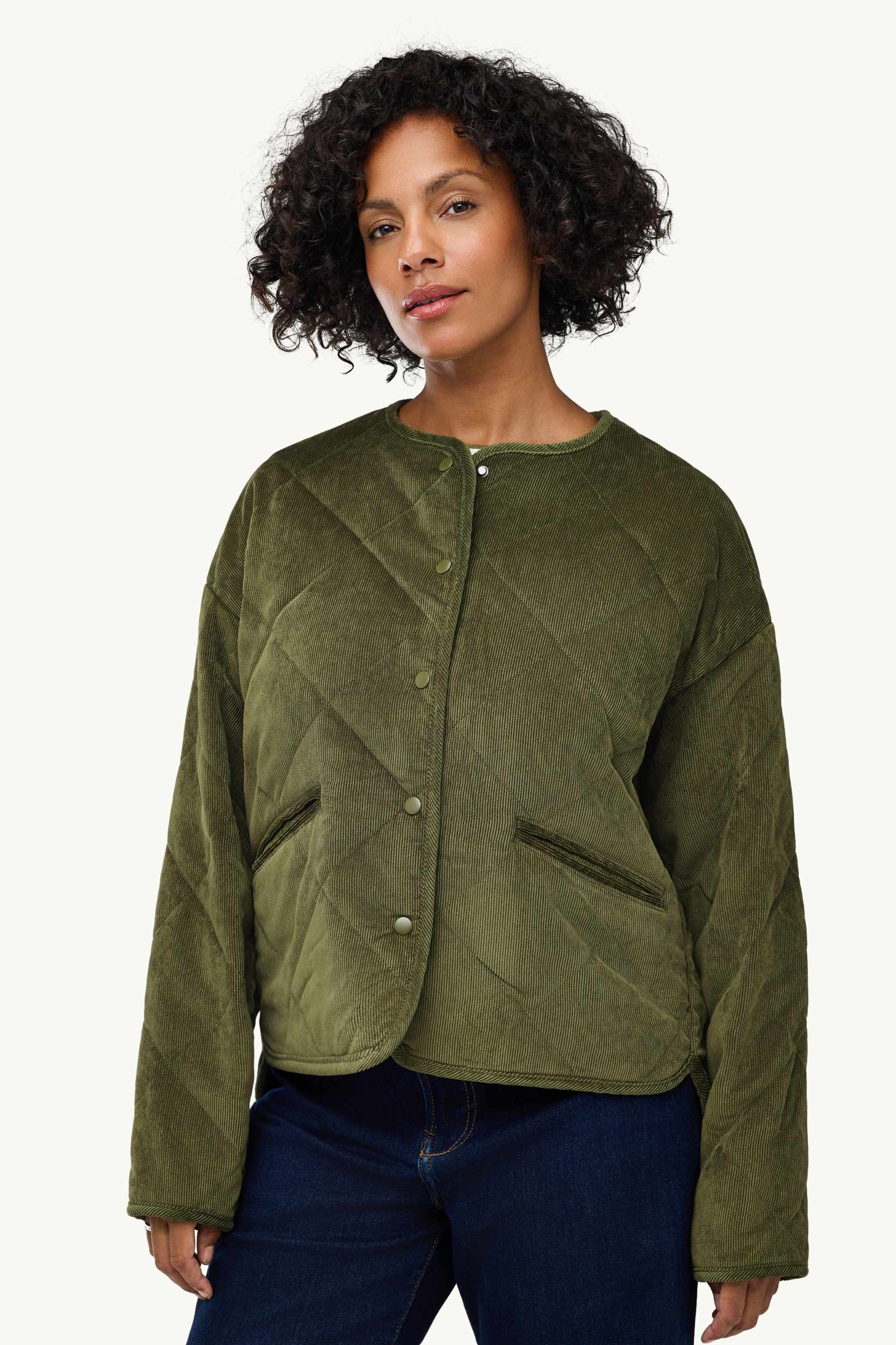 Corduroy quilted jacket dark green