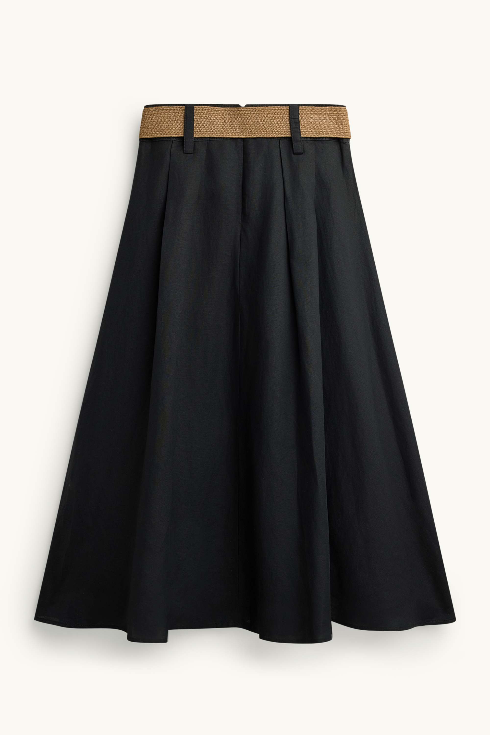 Skirt with belt - linen blend black