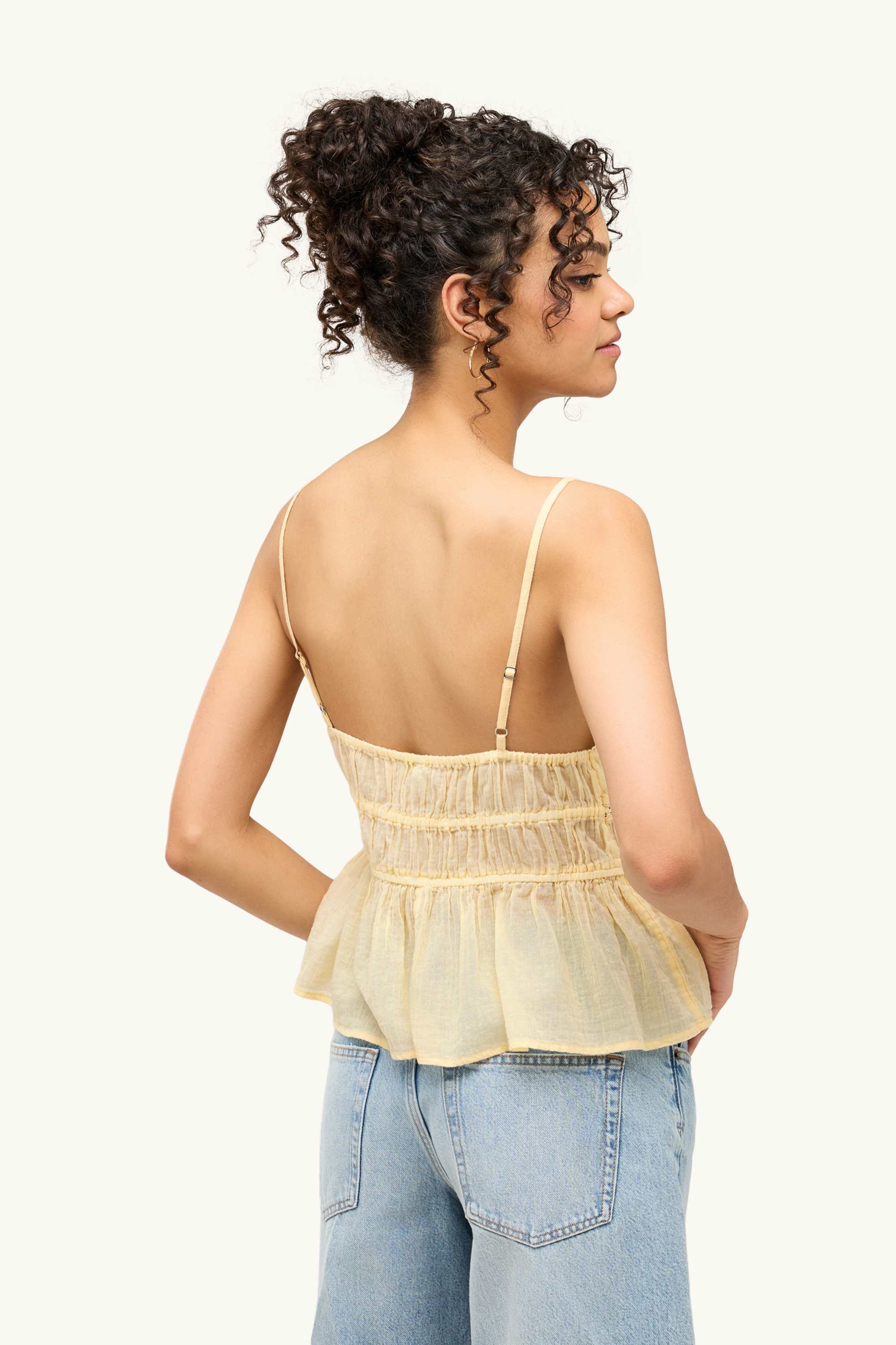 Blouse top - smocked beige
