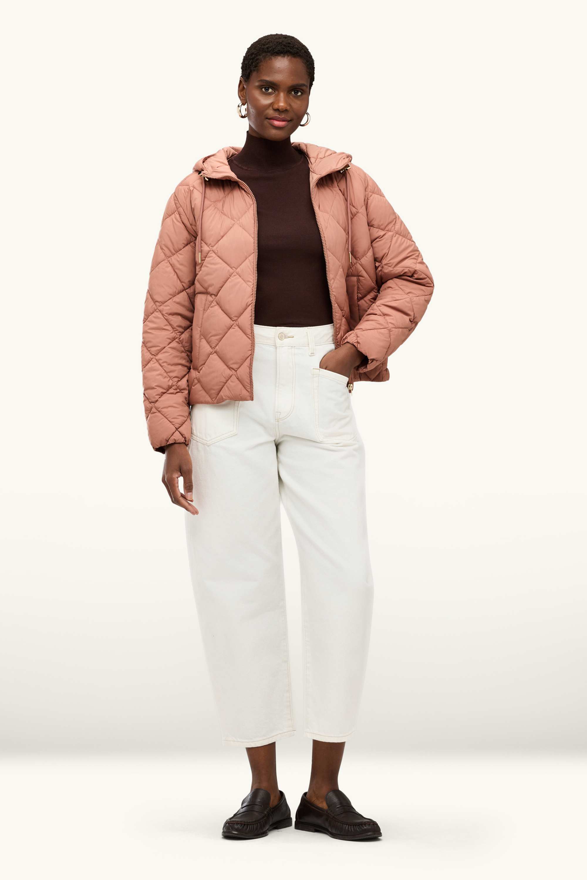 Quilted jacket with hood - water-repellent rose