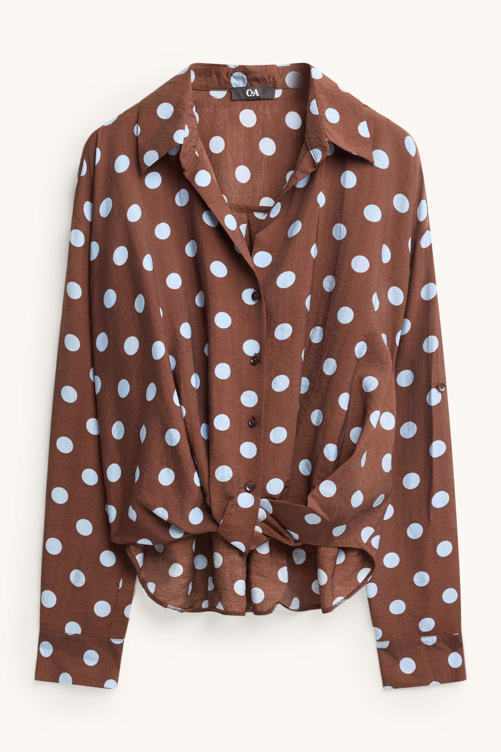 Shirt blouse with knot detail - polka dot brown / blue
