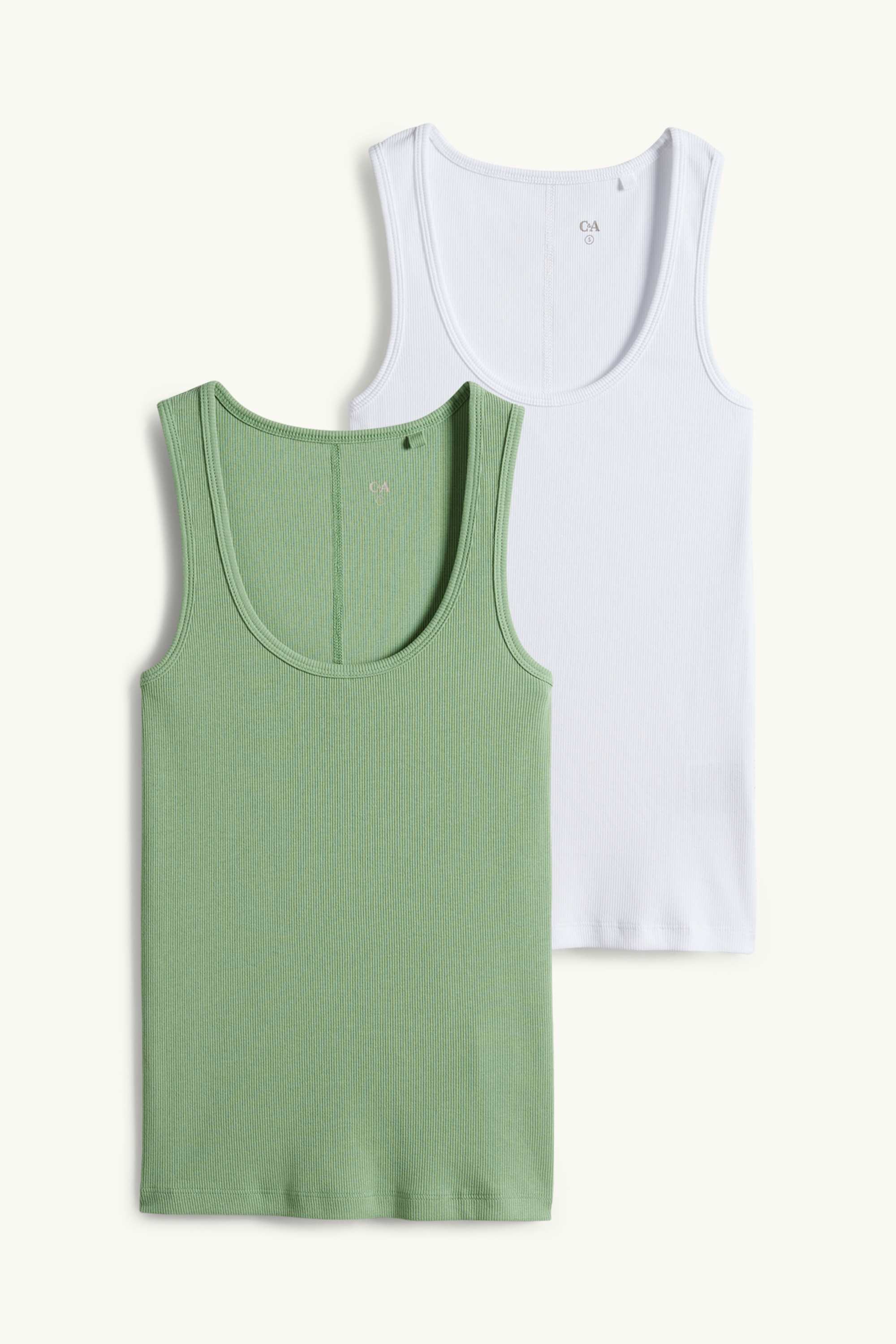 Multipack of 2 - top - ribbed white / green