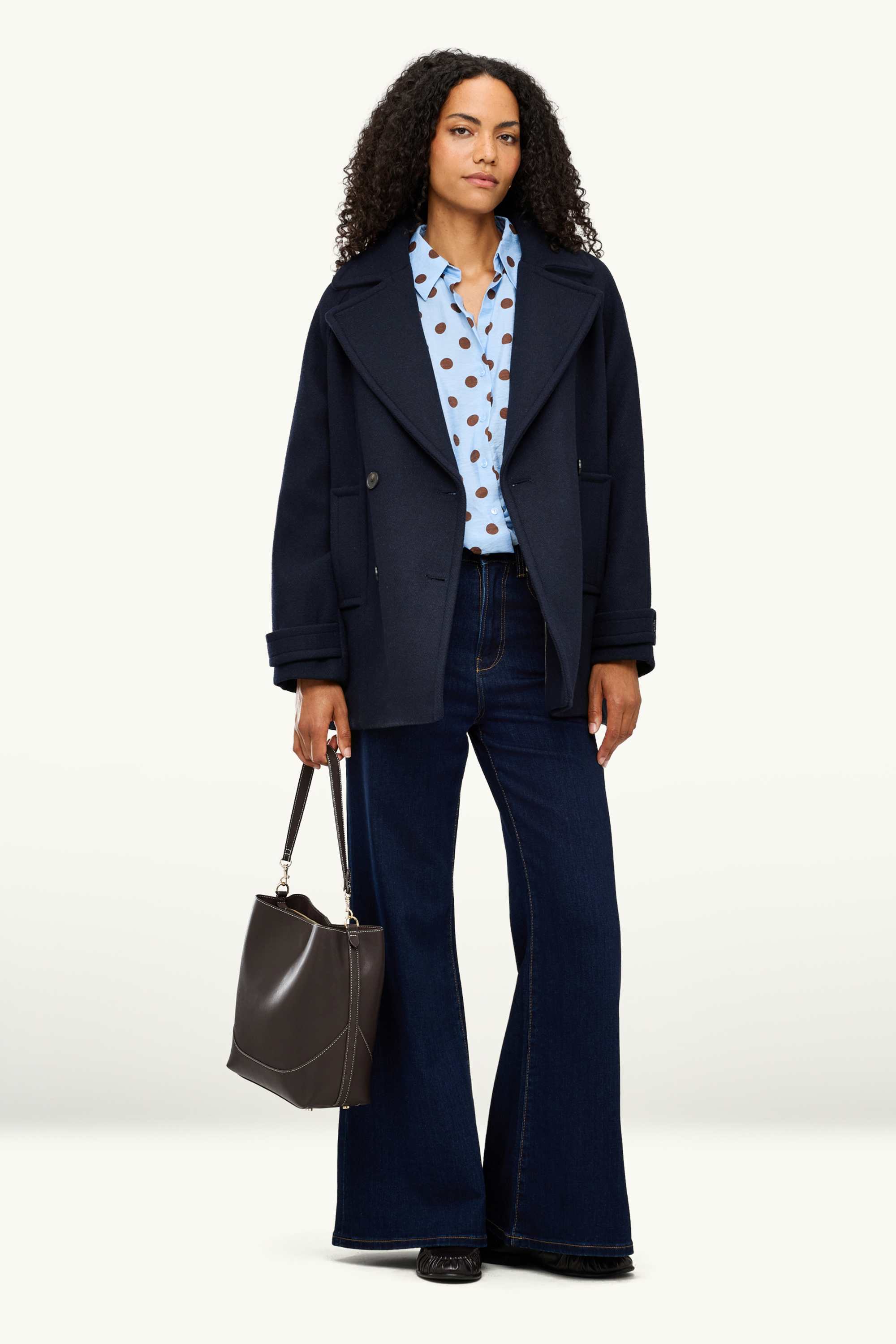 Shirt blouse with knot detail - polka dot blue