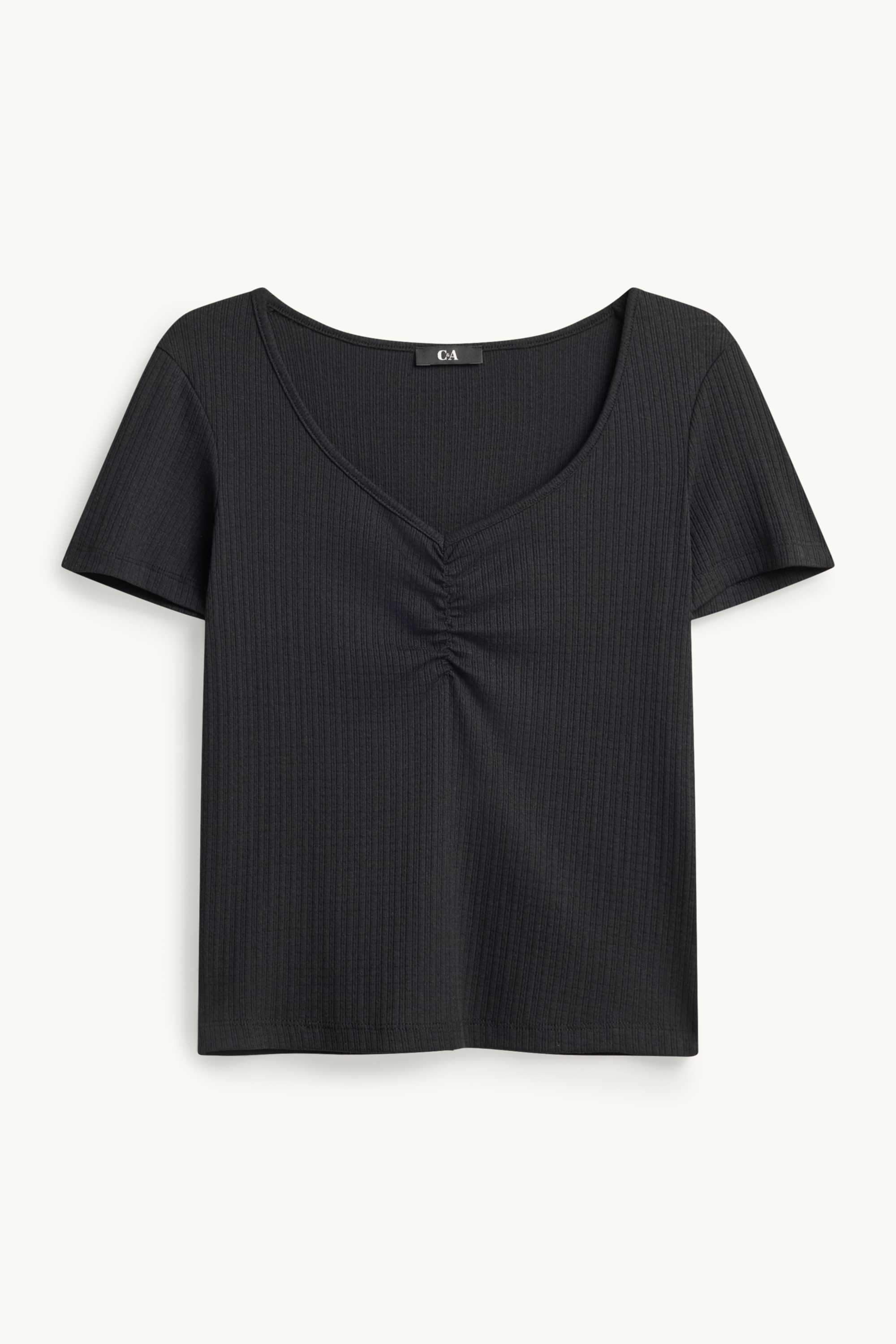V-neck T-shirt - ribbed black