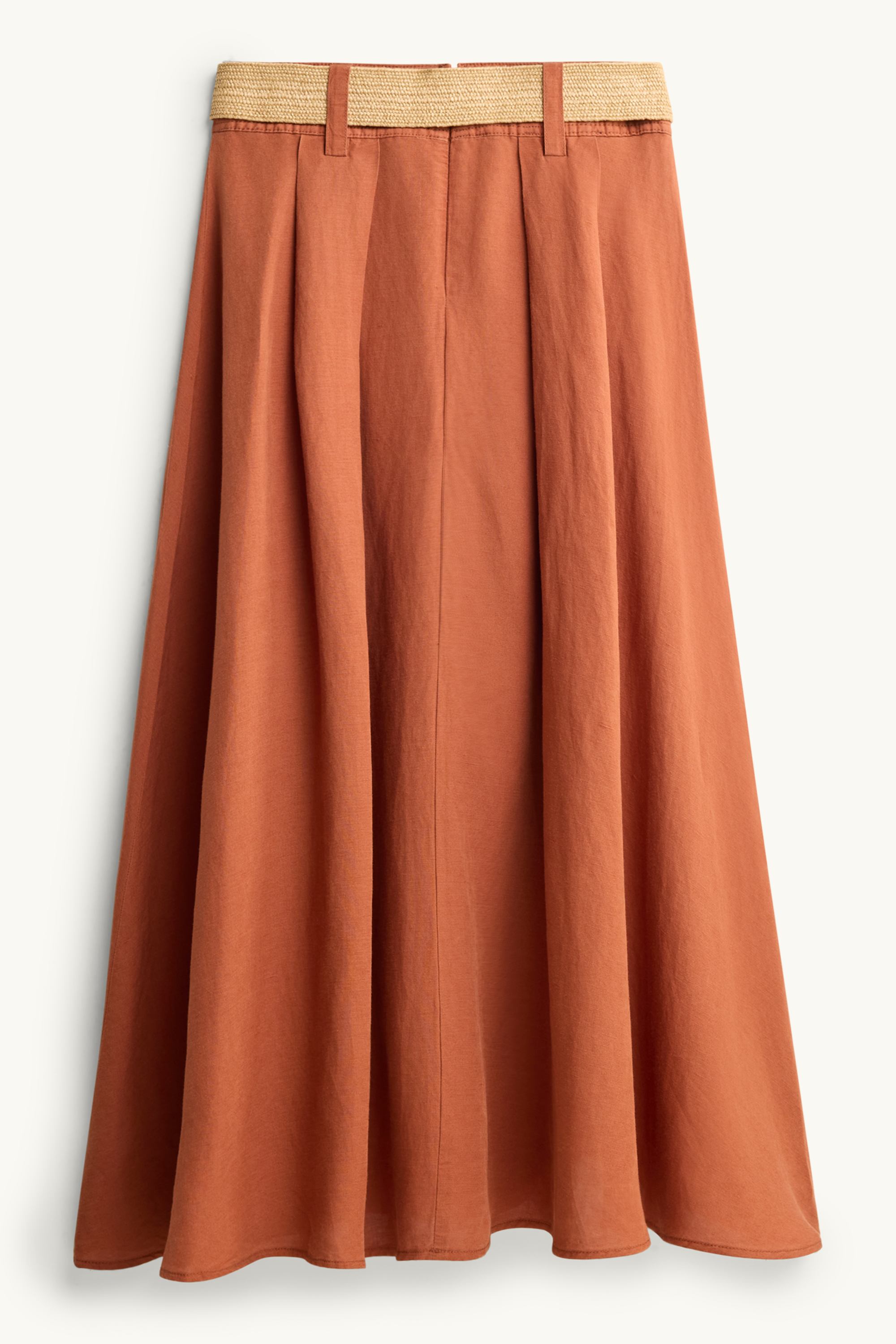 Skirt with belt - linen blend orange