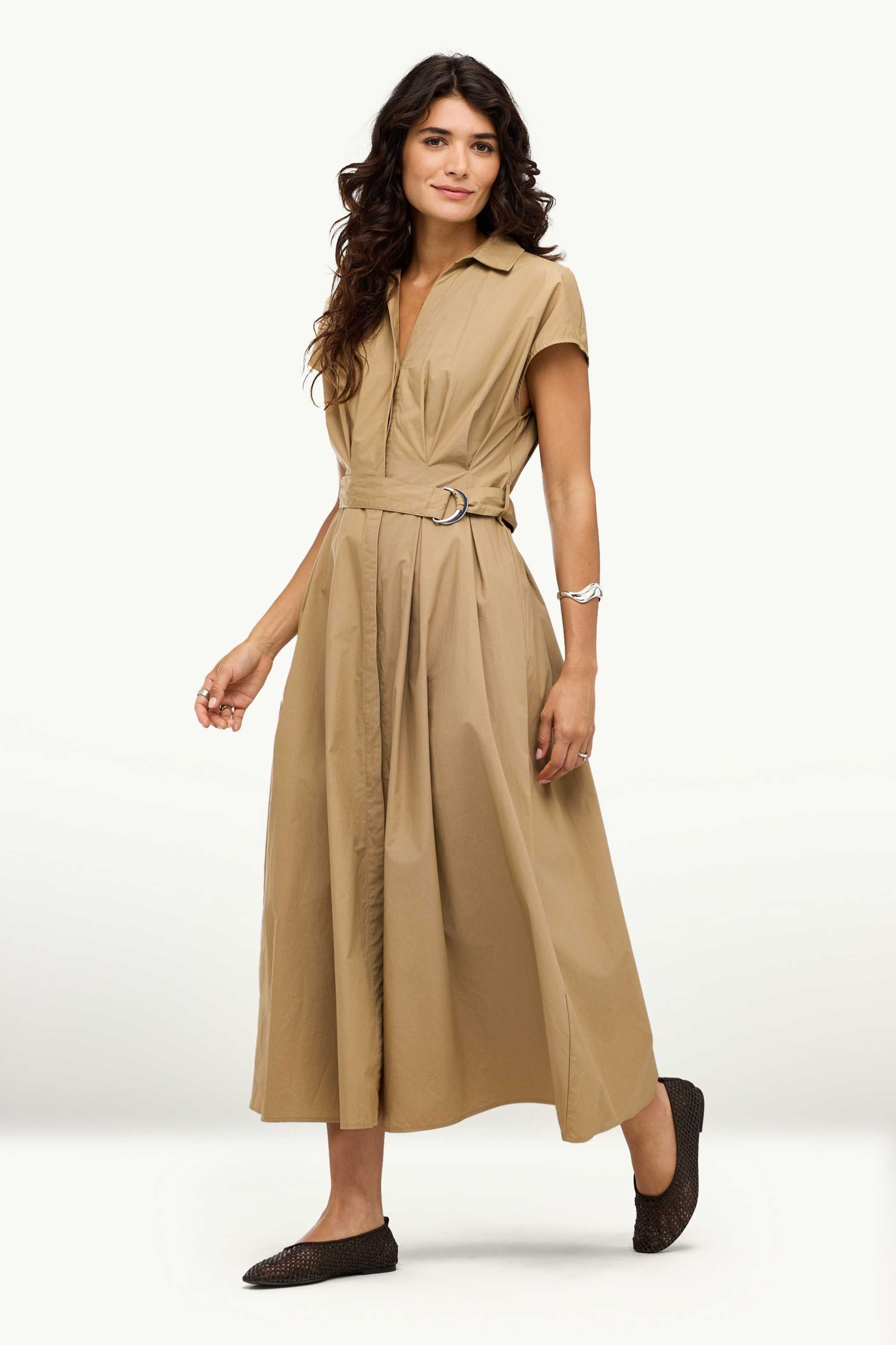 Dress with belt - straight fit beige