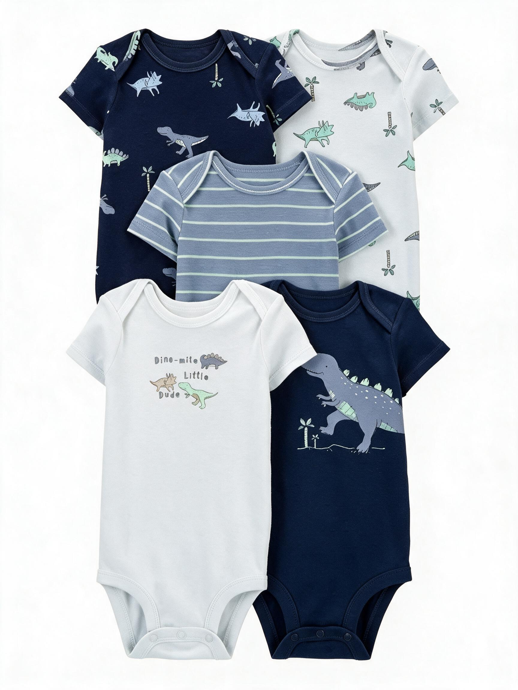 Baby 5-Pack Dinosaur Short-Sleeve Bodysuits