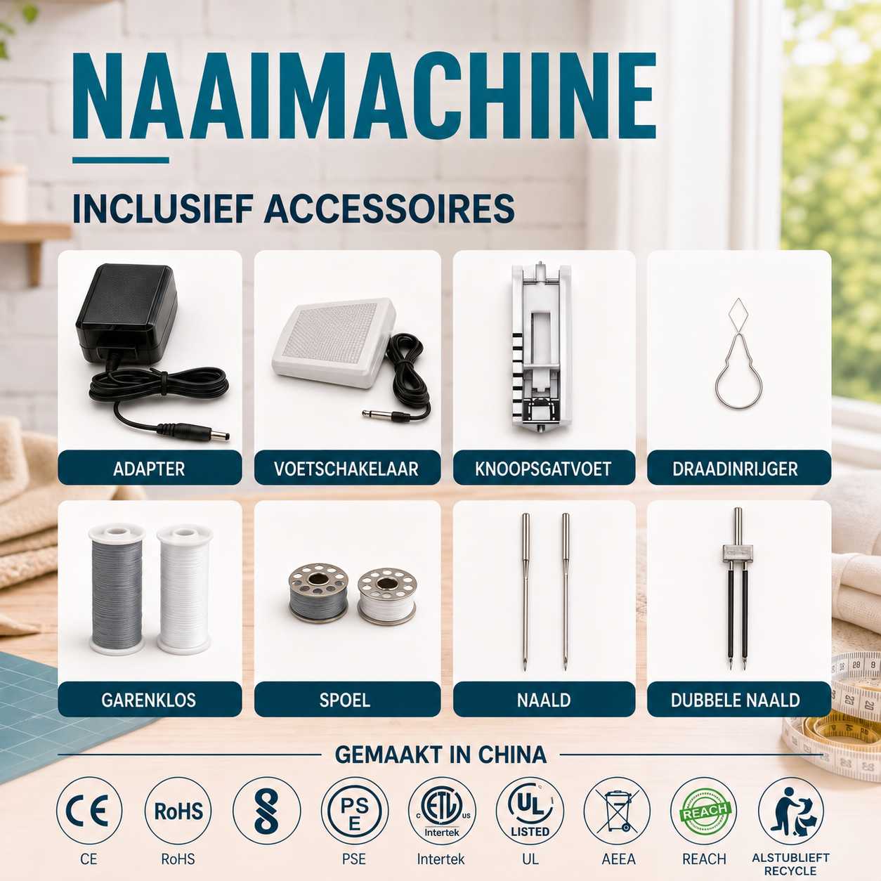 Multifunctional household sewing machine with double thread, double needle, and 45 stitch options.