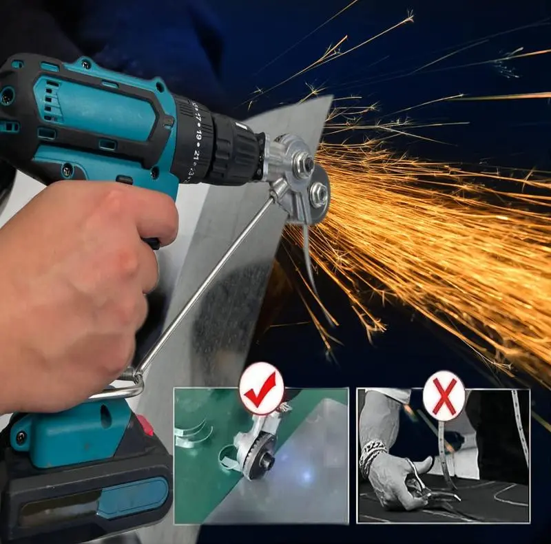 Electric Drill Metal Cutter Attachment Sheet Metal Cutter Drill Attachment Electric Drill Plate Cutter Attachment Electric Drill Shears Nibbler Attachment Portable Drill Metal Sheet Cutter for Cutting Thin Iron Thin White Sheet Steel Aluminum